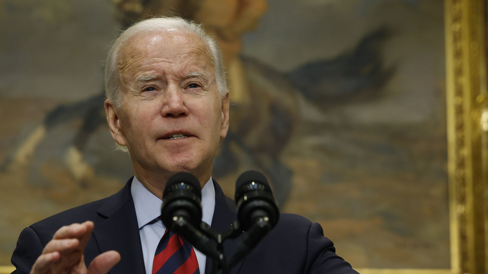 .S. President Joe Biden delivers brief remarks before signing bipartisan legislation averting a rail workers strike in the Roosevelt Room at the White House on December 02, 2022 