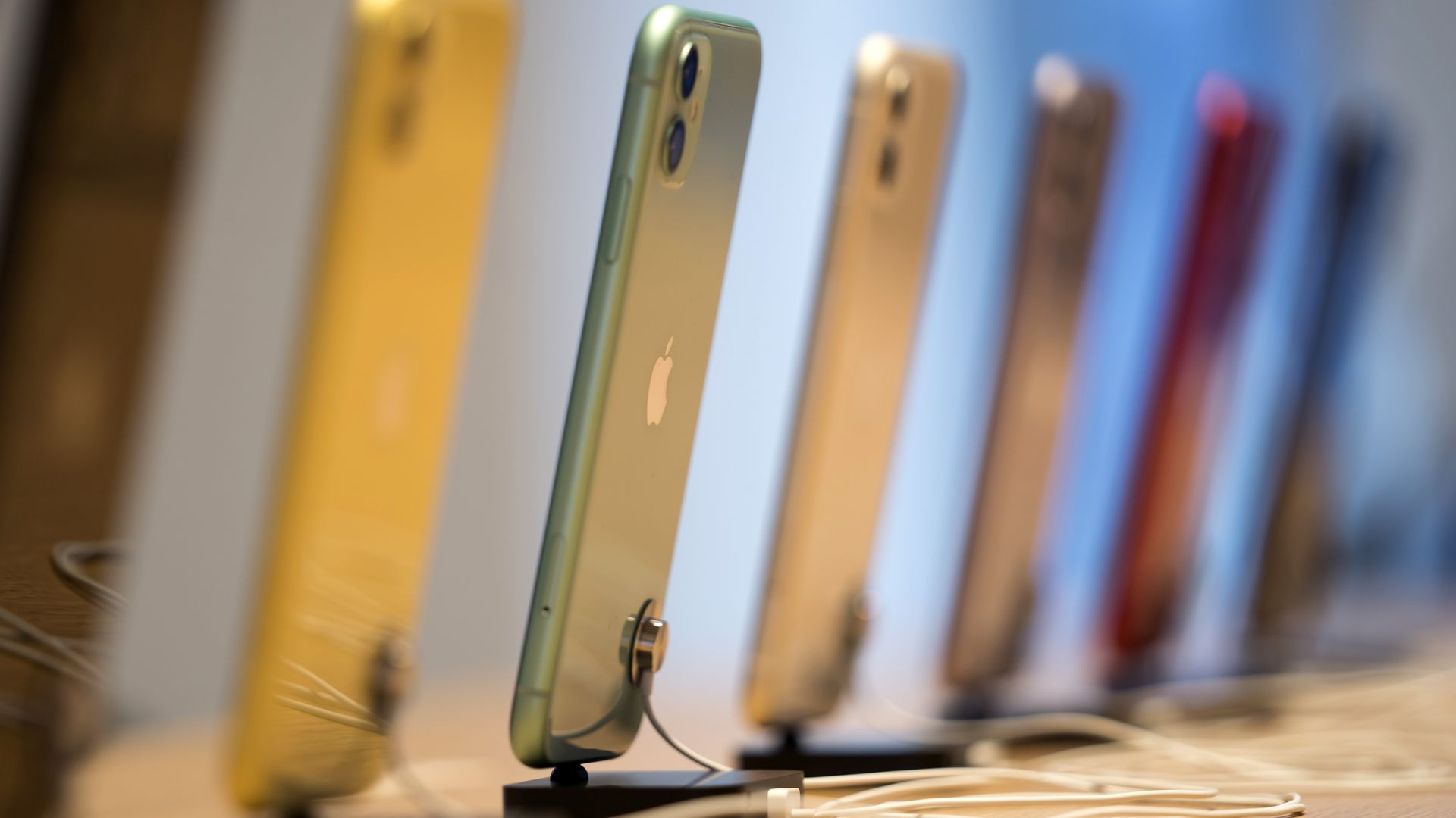 Photo of row of iPhone backs at a store display