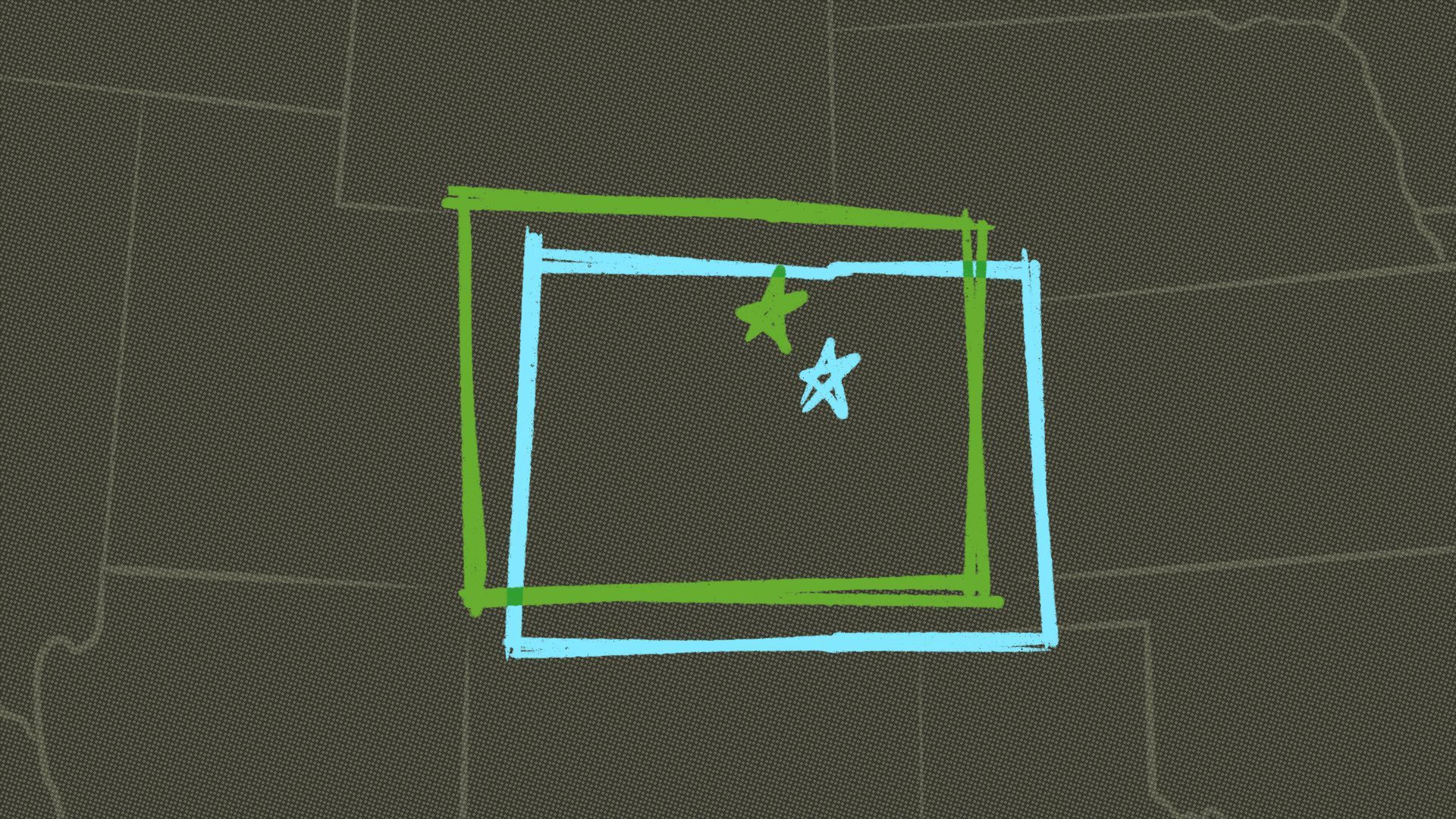 Illustration of two outlines of the state of Colorado, overlapping.