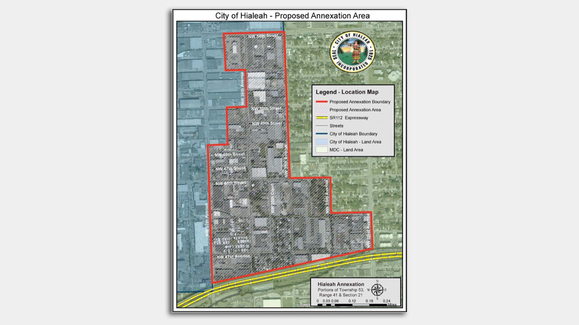 A map shows an area of Miami-Dade County that could be annexed by Hialeah. Image: City of Hialeah via Kenneth Kilpatrick 