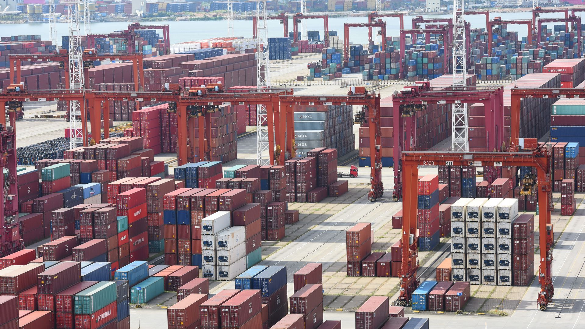 Shipping containers stacked