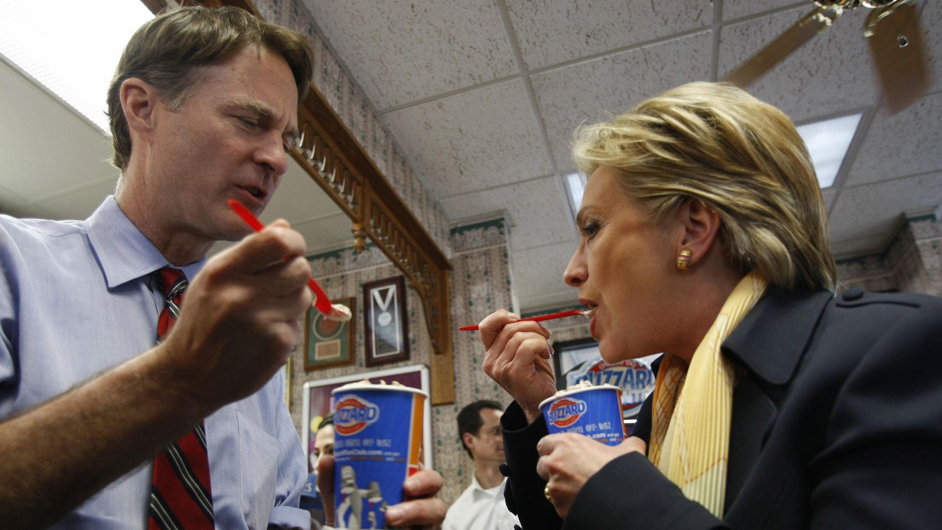 Evan Bayh and Hillary Clinton eat Dairy Queen Blizzards in a 2008 file photo.