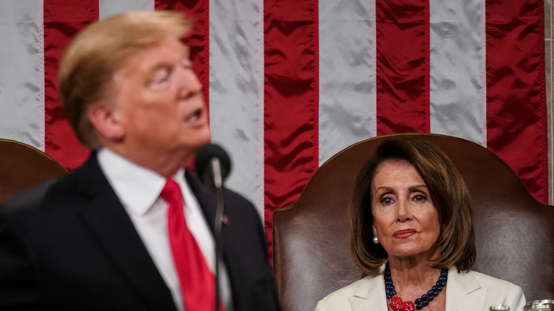  Speaker Nancy Pelosi looks on as U.S. President Donald Trump delivers the State of the Union address in the chamber of the U.S. House of Representatives at the U.S. Capitol Building on February 5.