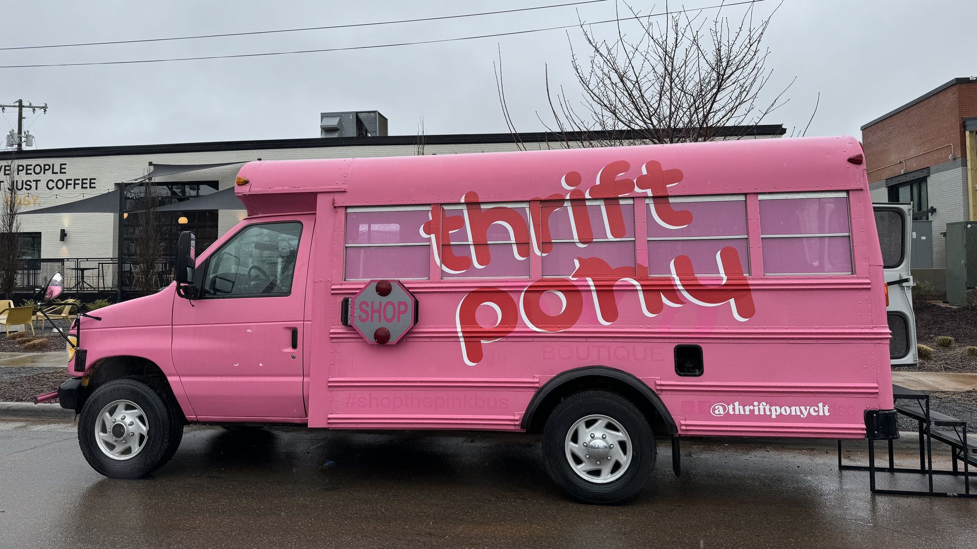 Thrift Pony will hit the road in a 1999 hot pink school bus. Photo credit: Helen Moffitt