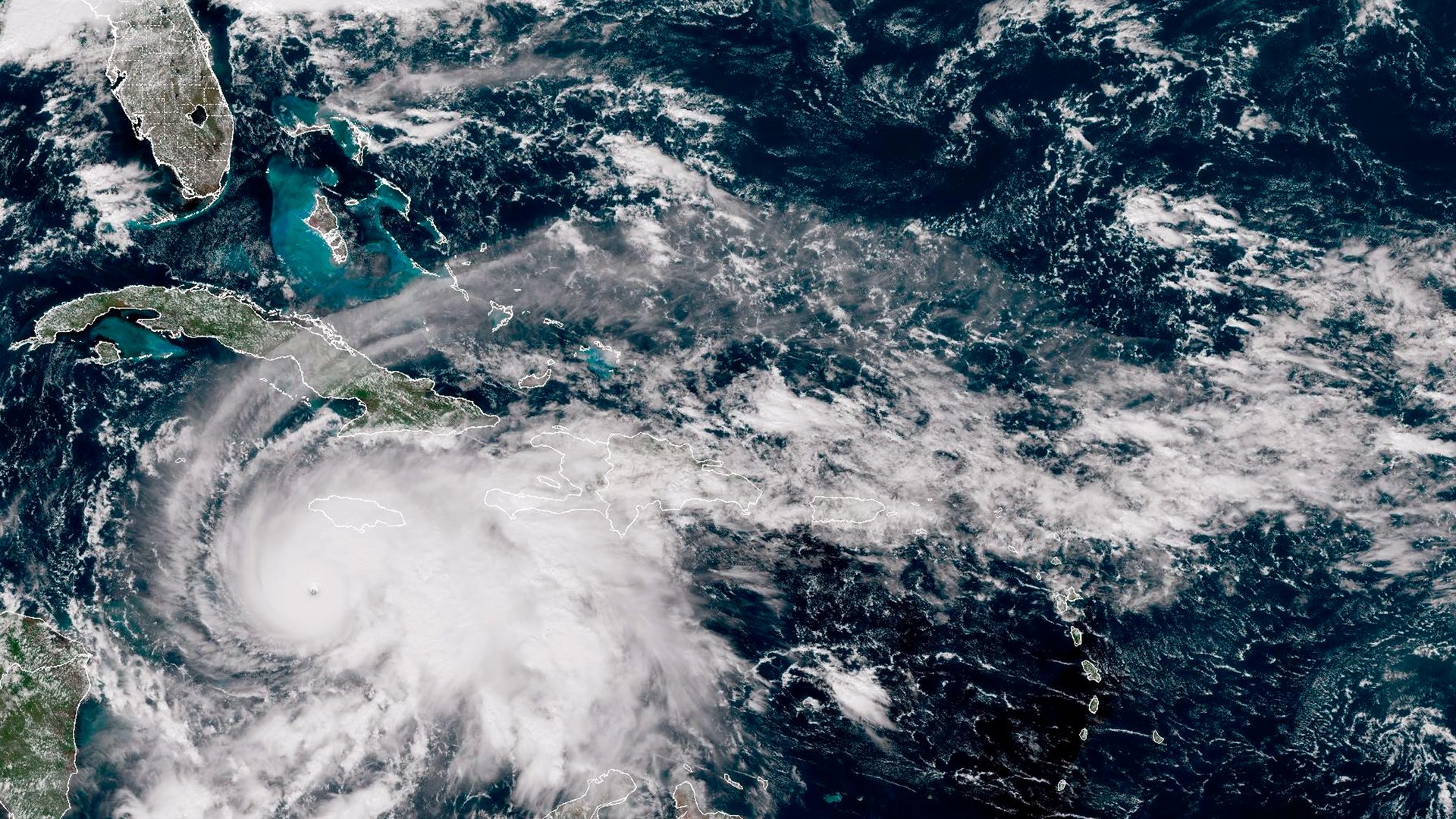 A satellite image of Hurricane Melissa churning northwest through the Caribbean Sea captured on Oct. 27. 