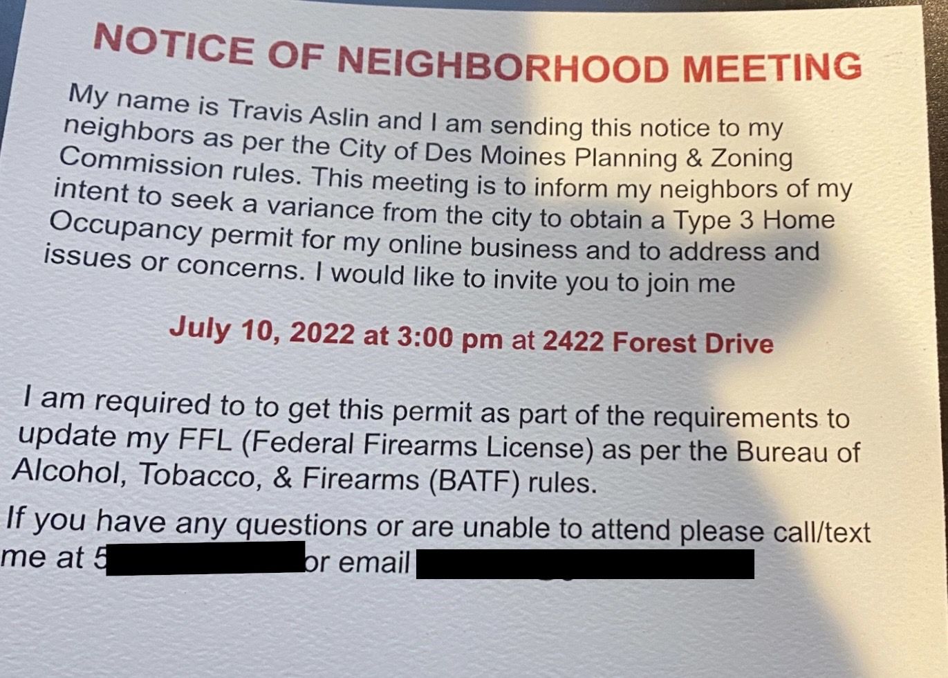 A photo of a meeting notice.