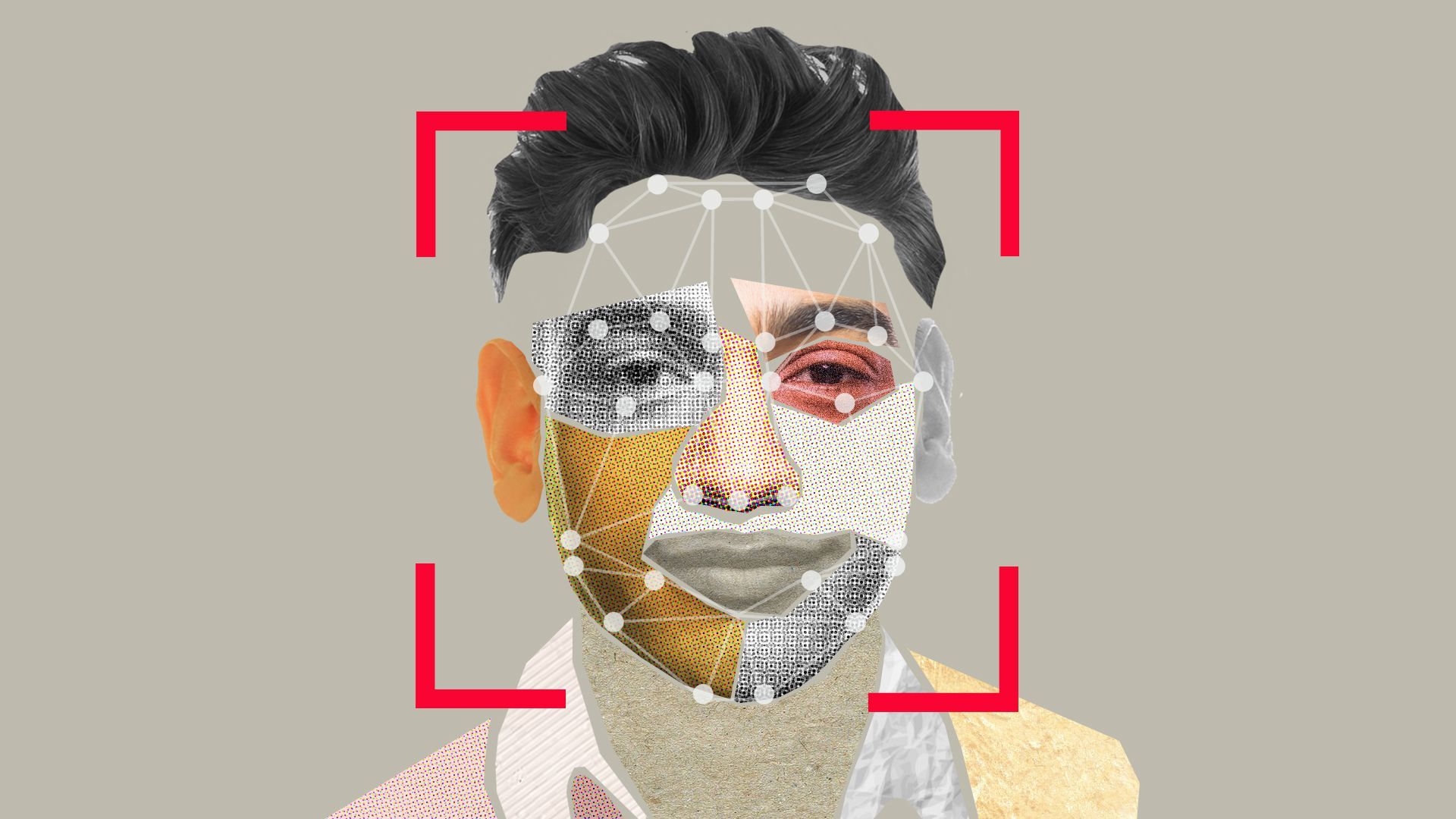 A man's face geometrically segmented with some portions highlighted