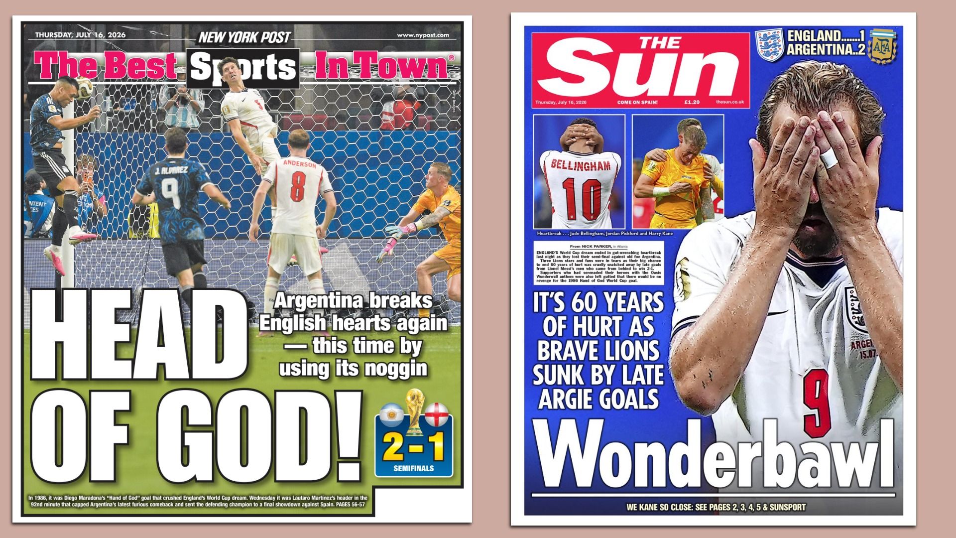 Sports back of today's New York Post, cover of today's The Sun of London.