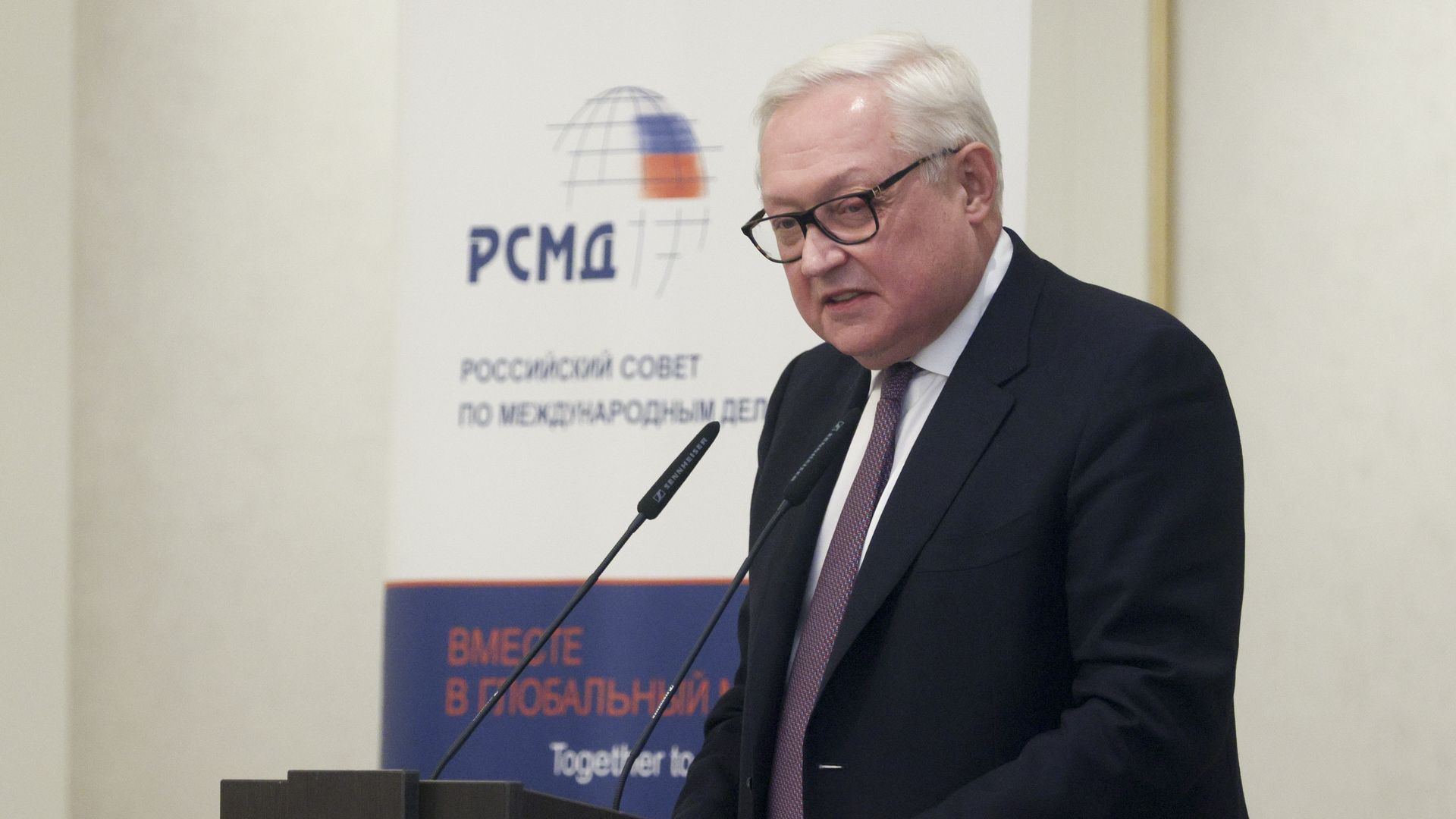 Russia's Deputy Foreign Minister Sergei Ryabkov speaks at a meeting of the board of trustees of the Russian International Affairs Council at the Ritz Carlton Hotel.