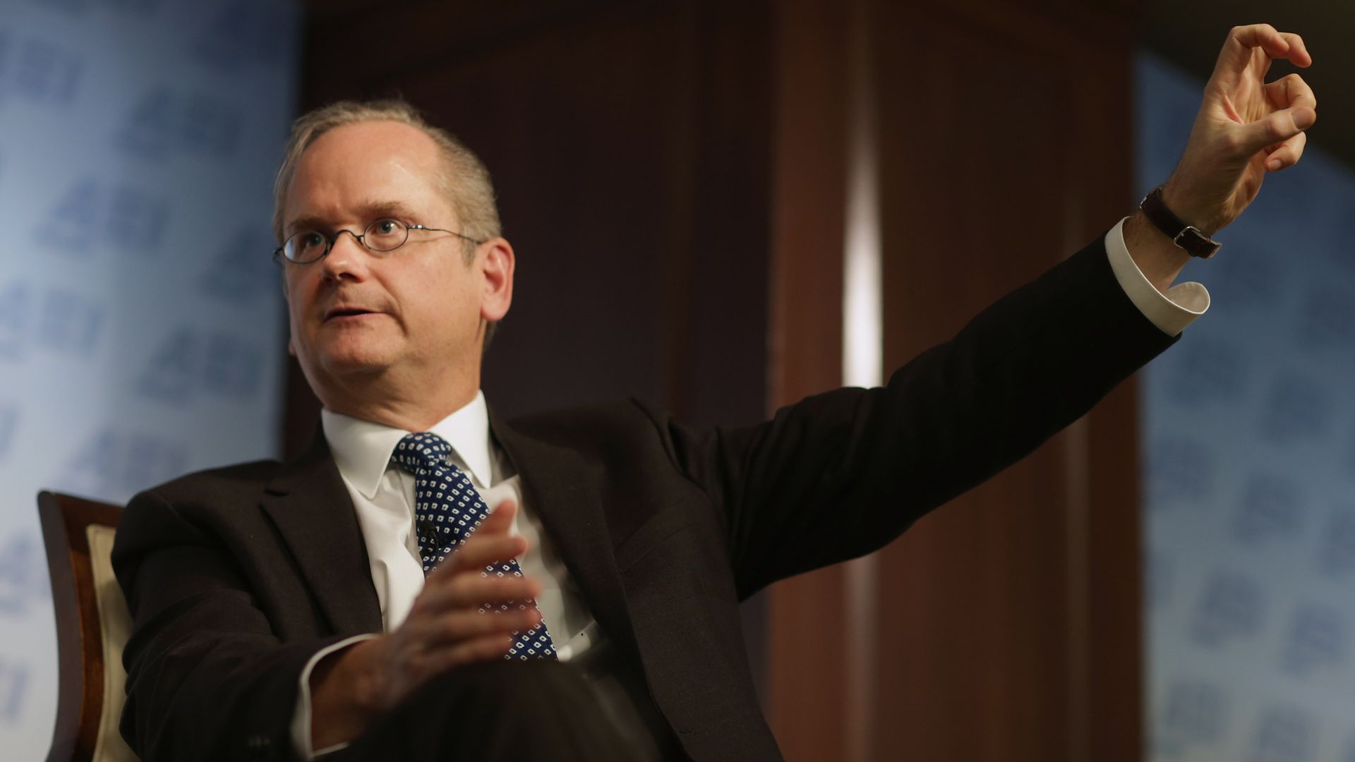 Harvard Law School professor and former 2016 Democratic presidential candidate Lawrence Lessig discusses campaign finance reform at the American Enterprise Institute November 13, 2015 in Washington, DC.