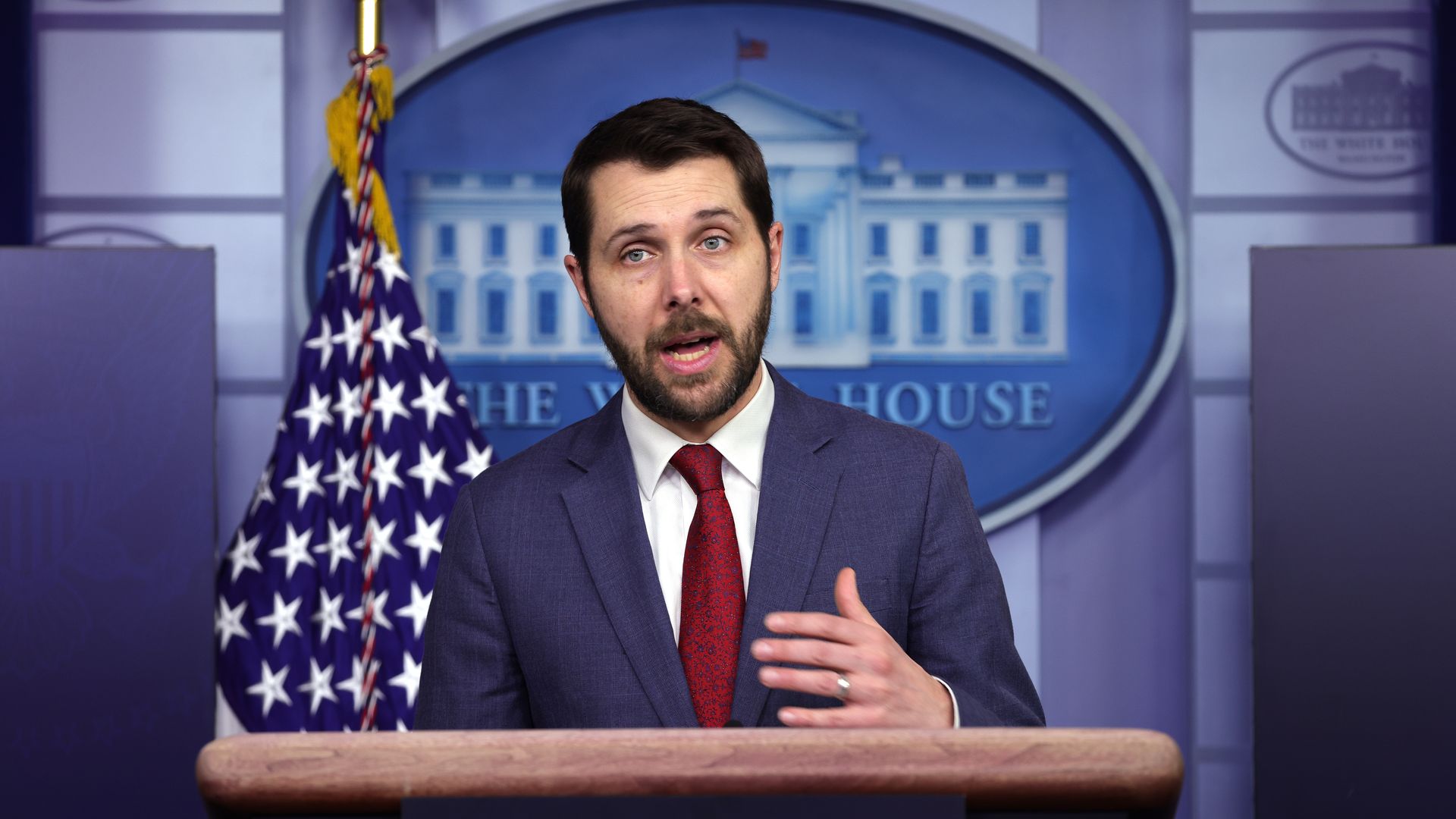 National Economic Council Director Brian Deese speaks during a White House news briefing