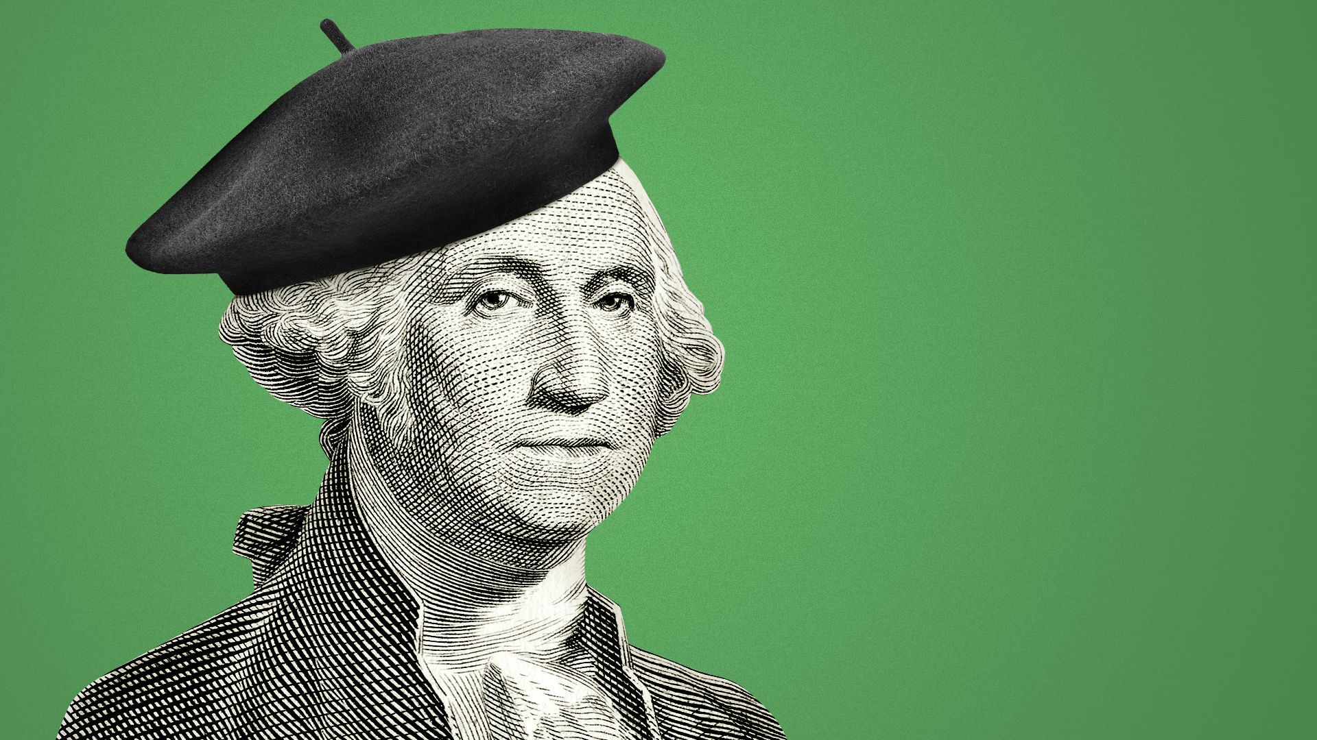 Illustration of George Washington wearing a beret. 