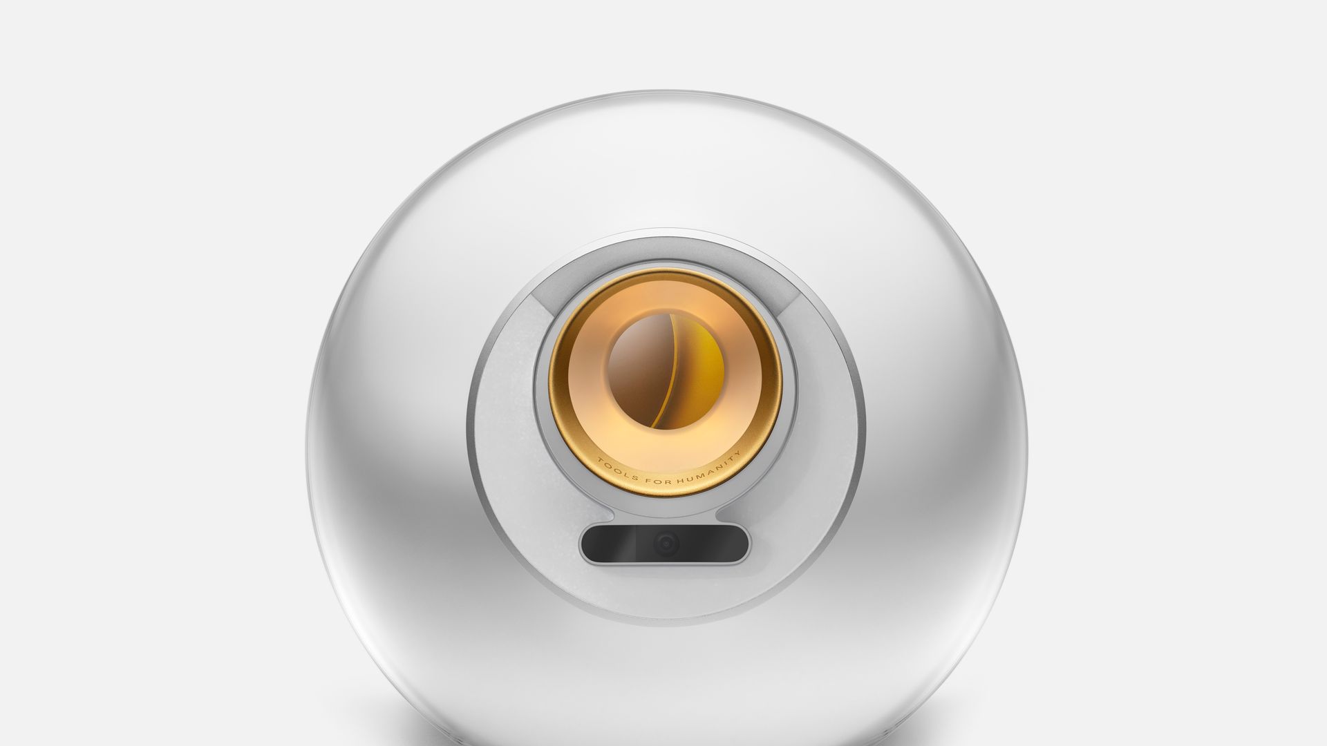 a silver orb with a camera inside