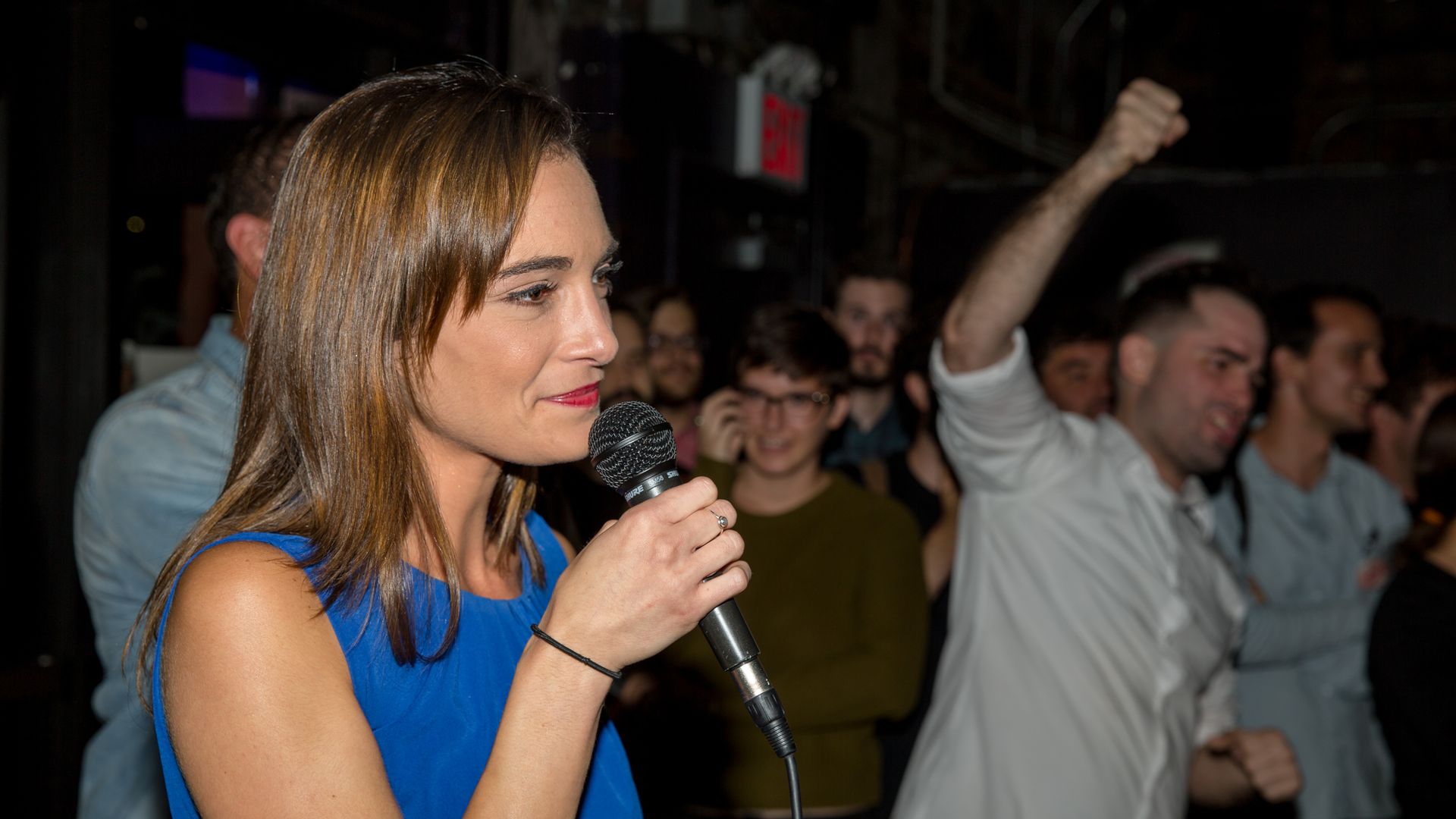 Democratic Socialist Julia Salazar, a  candidate for New York state Senate, delivers her victory speech. Photo: Scott Heins/Getty Images)