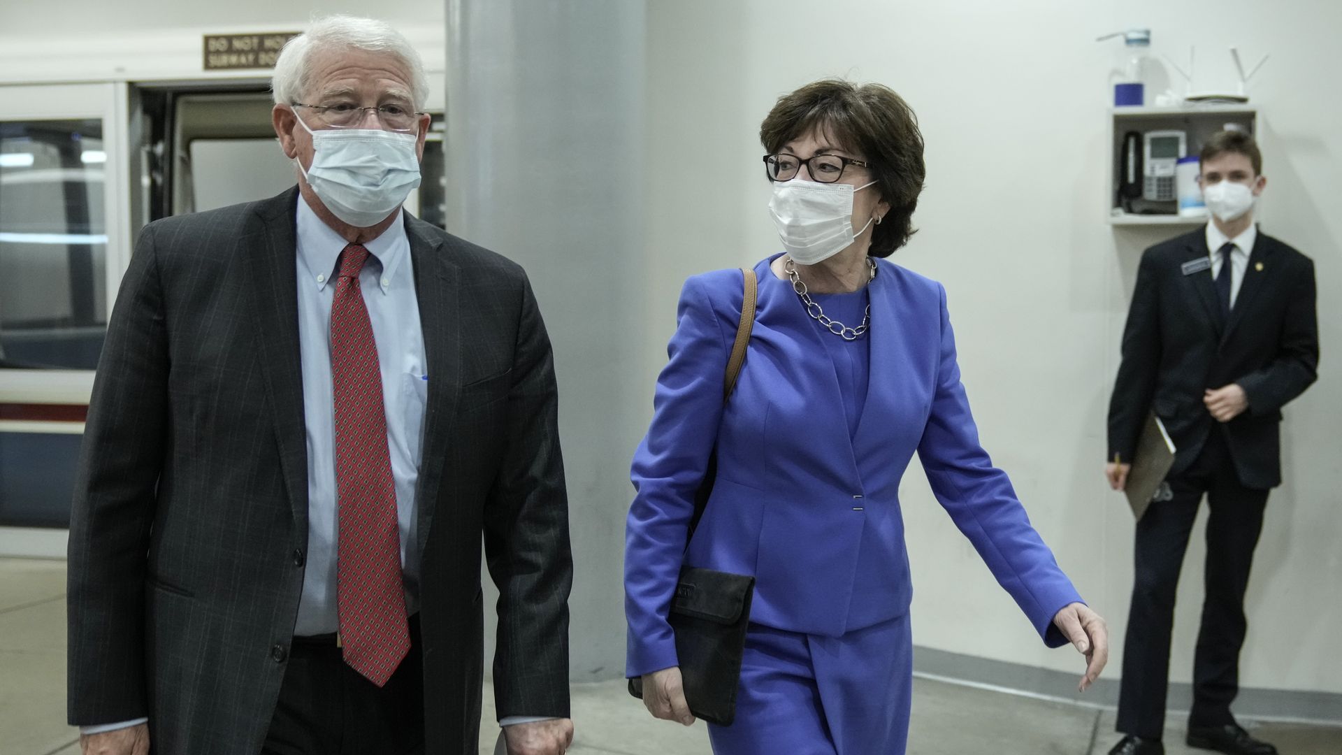 Sen. Susan Collins is seen walking into the Capitol basement on Wednesday.