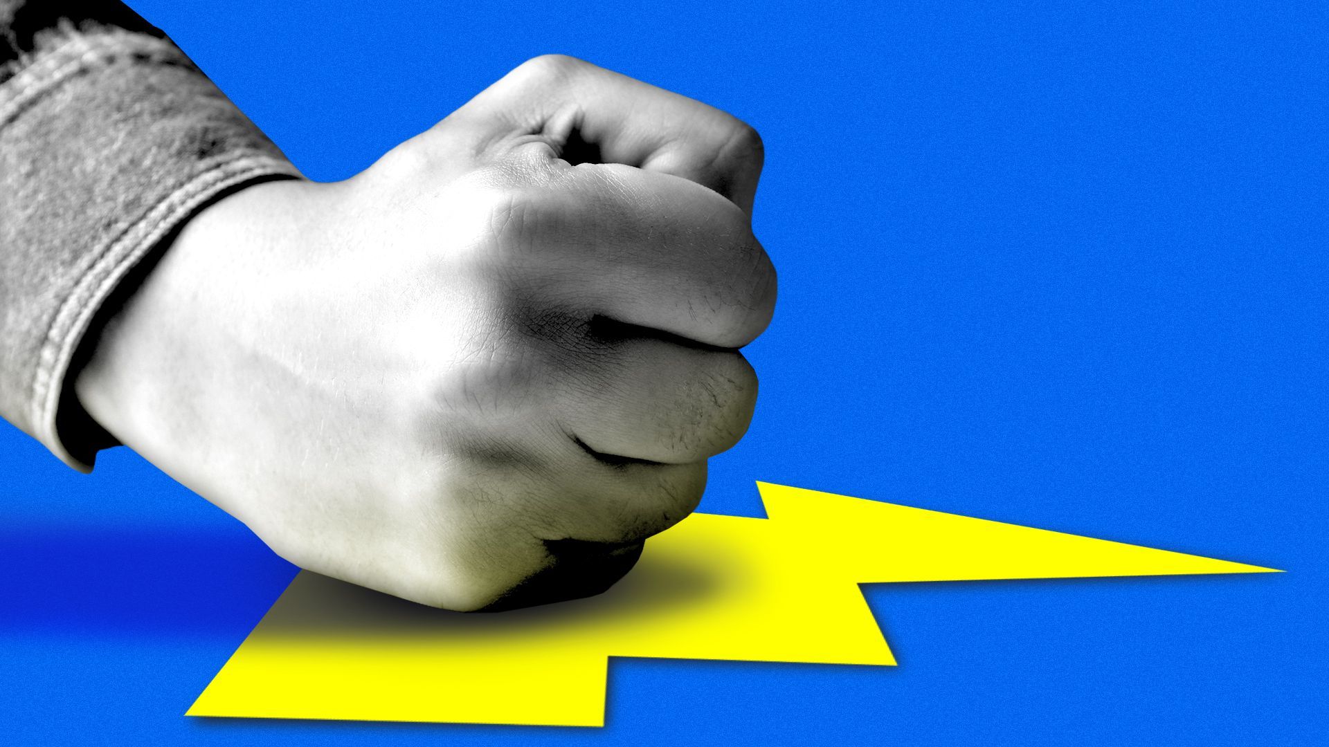 Illustration of a fist slammed down on top of a flattened lightning bolt symbol.