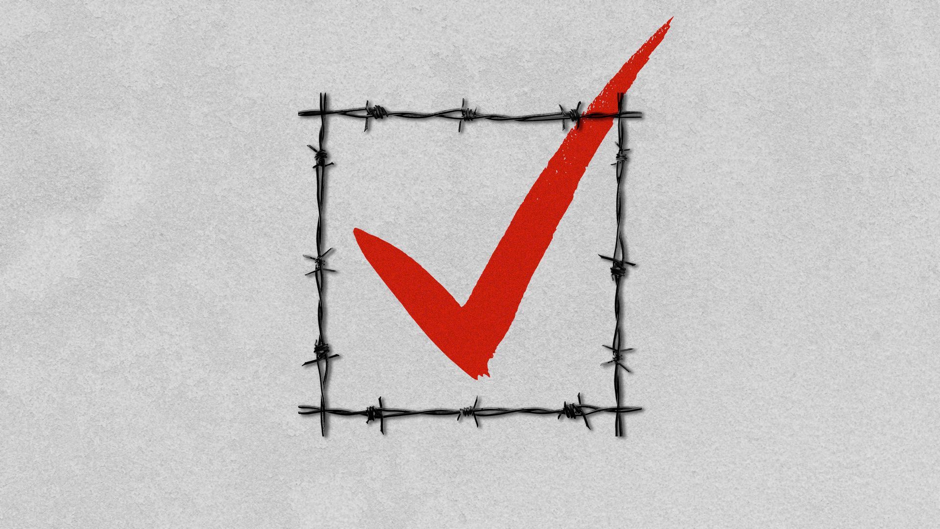 Illustration of a red check mark in a box made out of barbed wire.