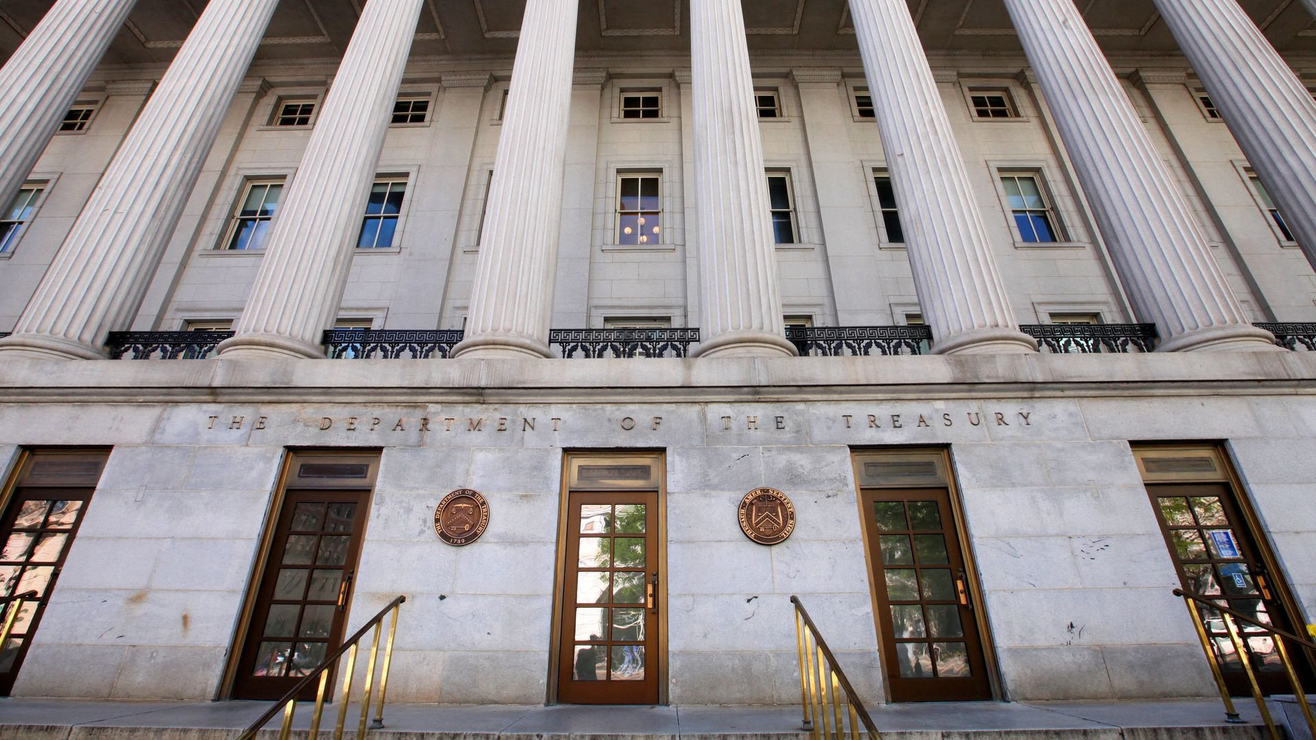 Photo of the front exterior of the Department of Treasury building