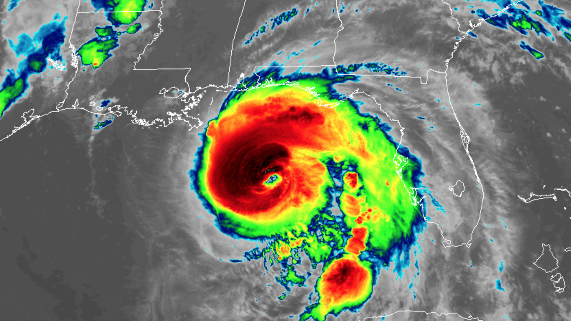 Satellite image of powerful Hurricane Michael nearing the Panhandle of Florida on October 9, 2018.