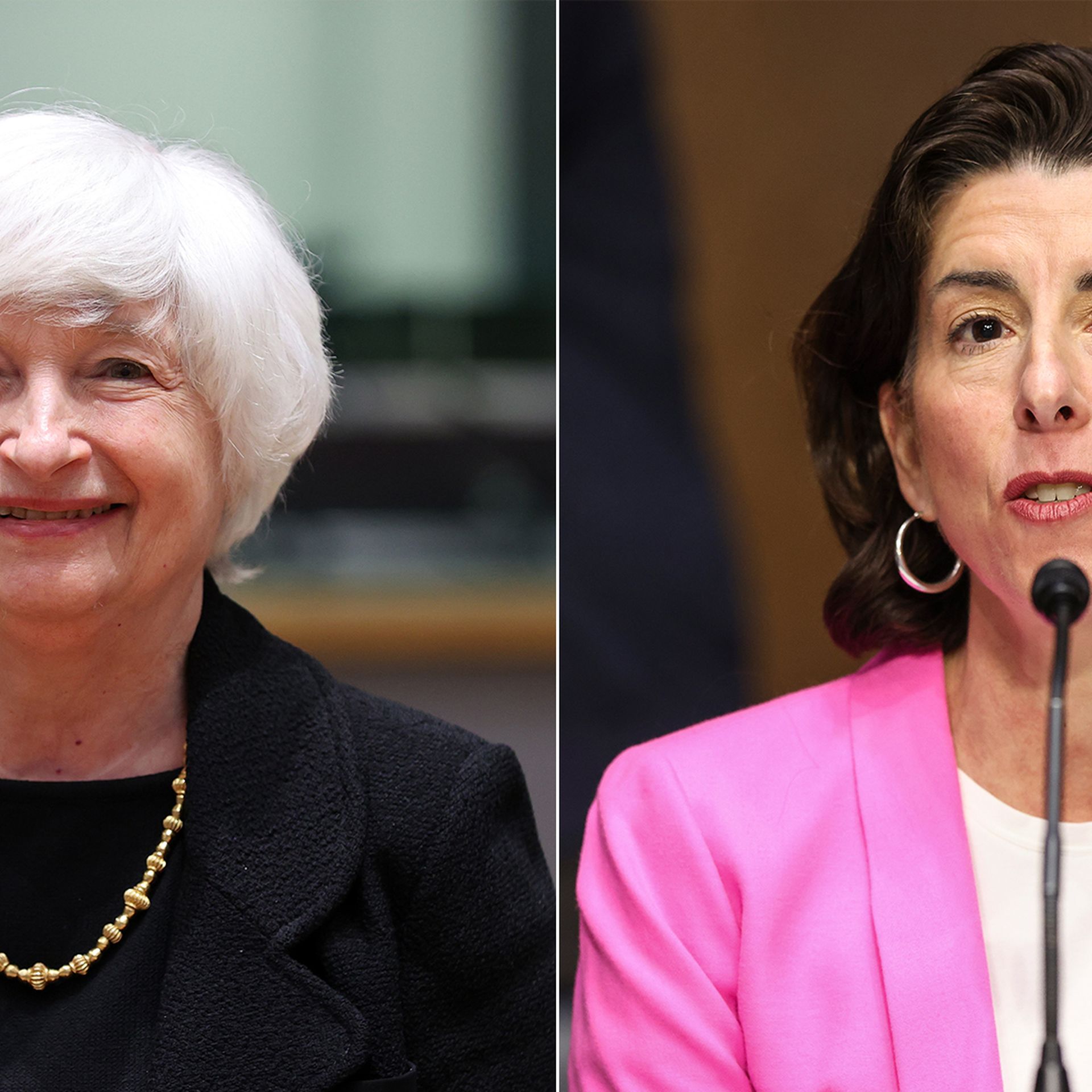 Treasury Secretary Janet Yellen and Commerce Secretary Gina Raimondo are seen side-by-side.