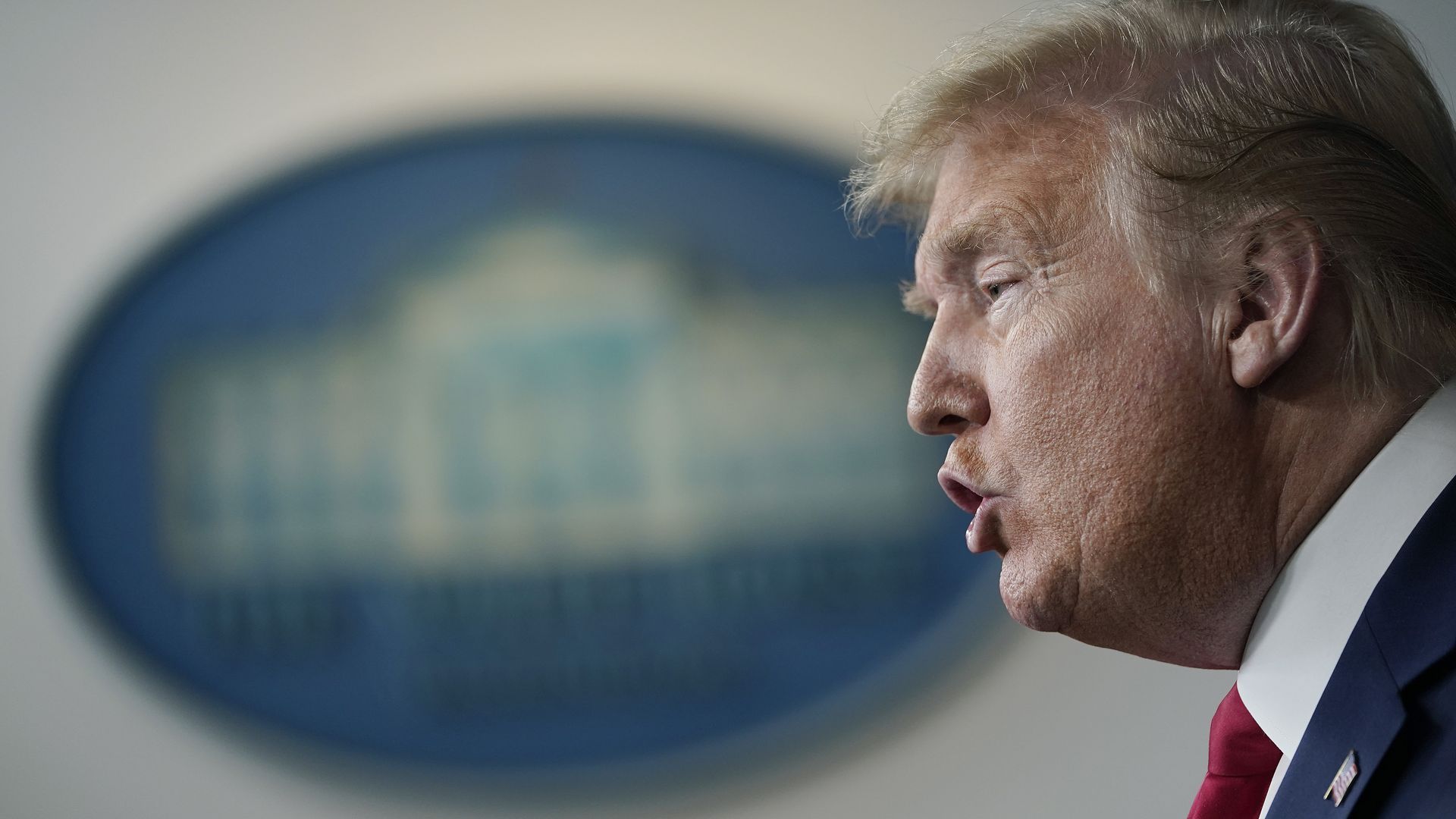 U.S. President Donald Trump speaks during the daily briefing of the coronavirus task force