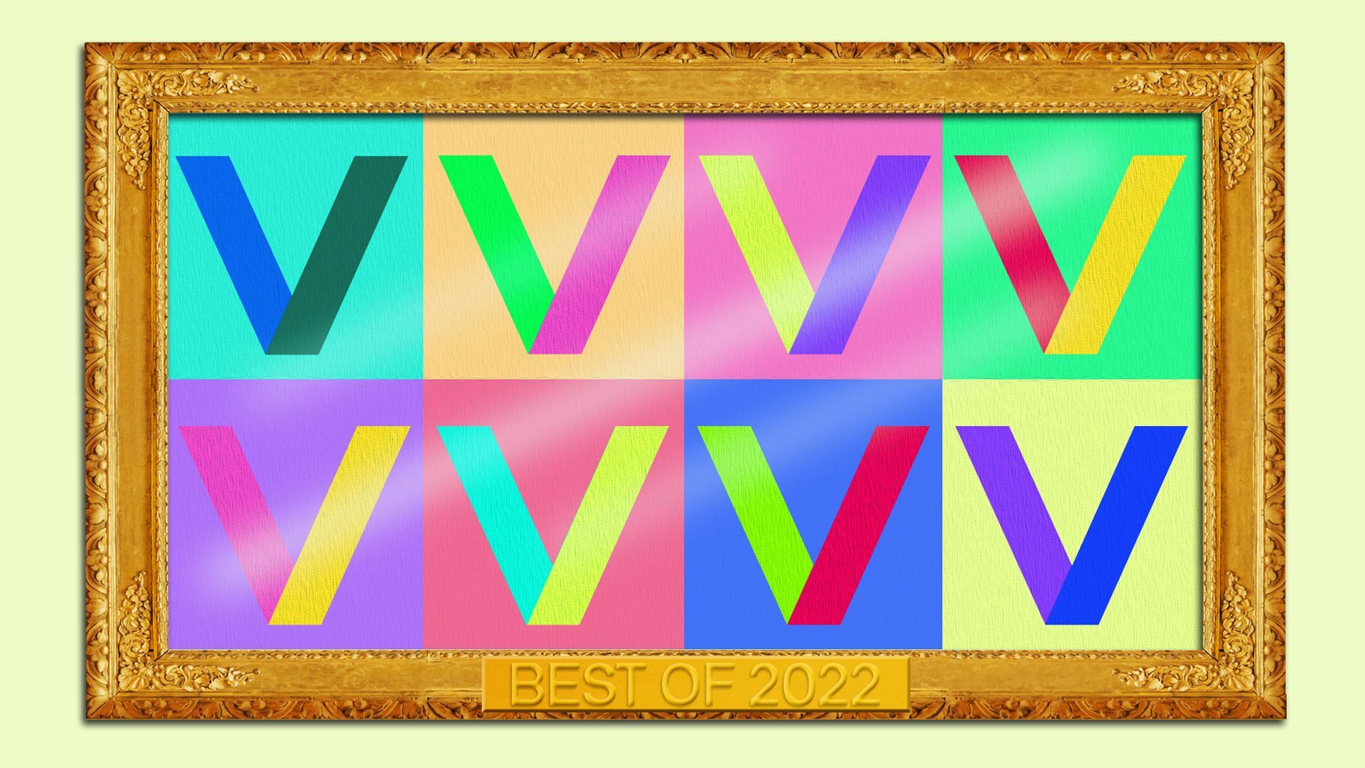 Illustration of a framed painting featuring upside-down Axios logo in various colors
