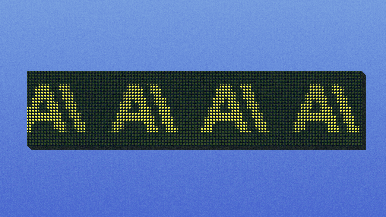Animated illustration of pixelated Anthropic logos moving from right to left across a digital stock ticker.