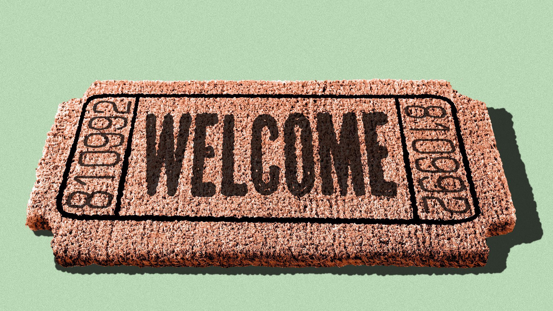 Illustration of a welcome mat in the shape of a ticket or voucher.