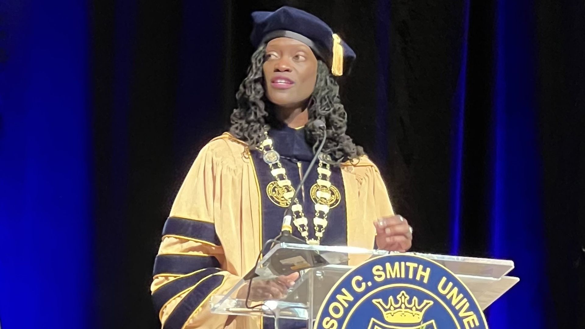 Johnson C. Smith University new president Valerie Kinloch speaks at her inauguration.