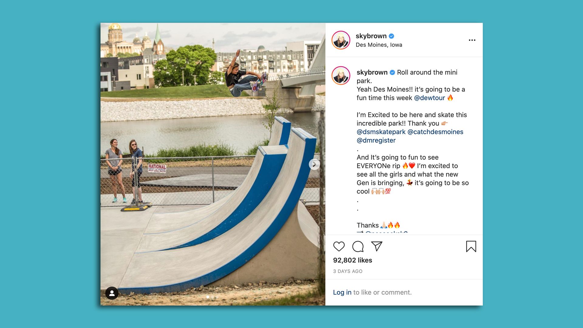 A screenshot of Sky Brown skating at Lauridsen.