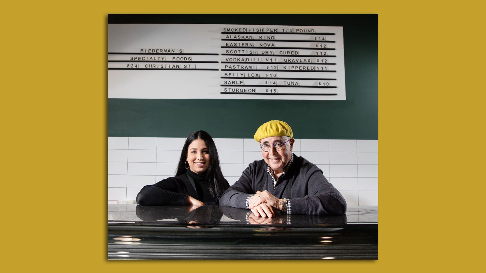 Biederman’s Speciality Foods’ owner Lauren Biederman and self-proclaimed “loxsmith Eugene Mopsik. 