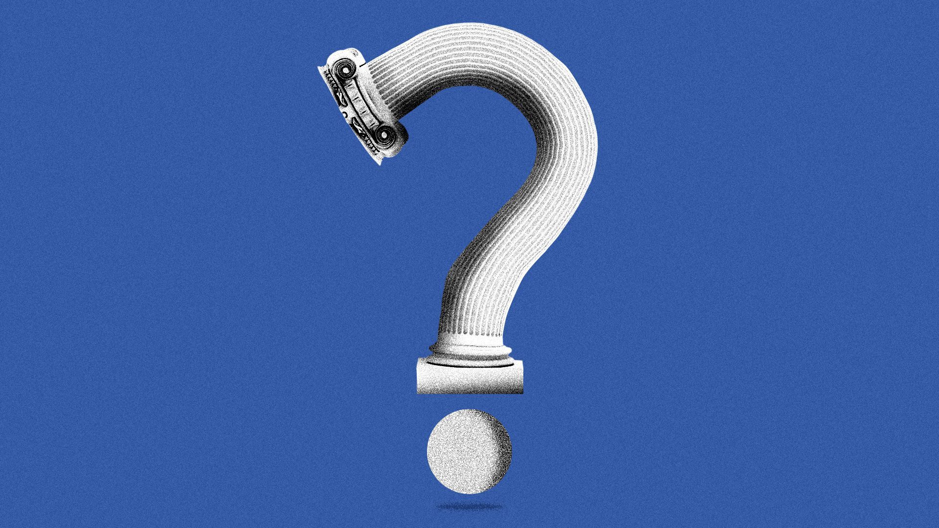 Illustration of a pillar or column in the shape of a question mark.