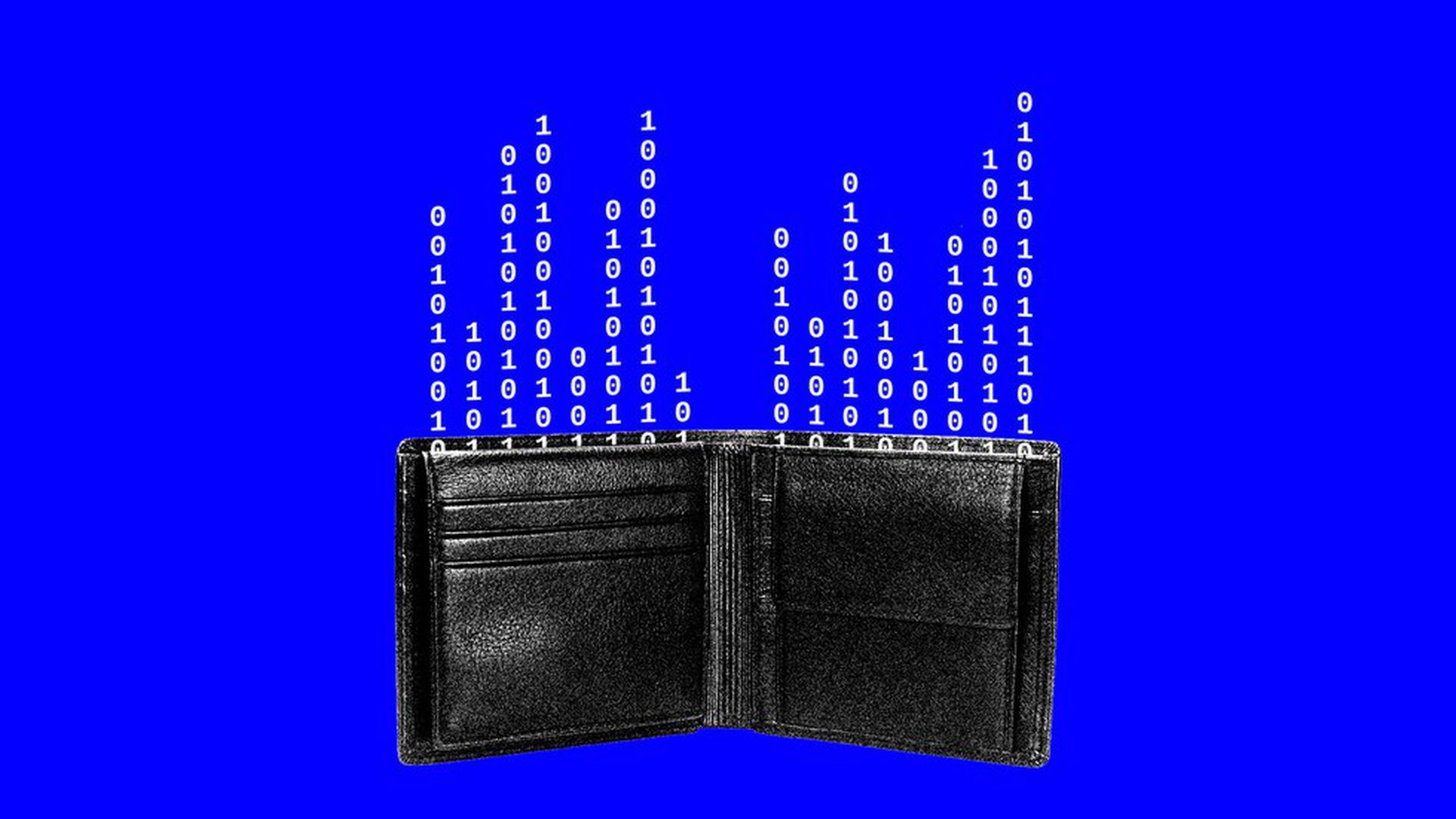 A wallet filled with ones and zeroes.