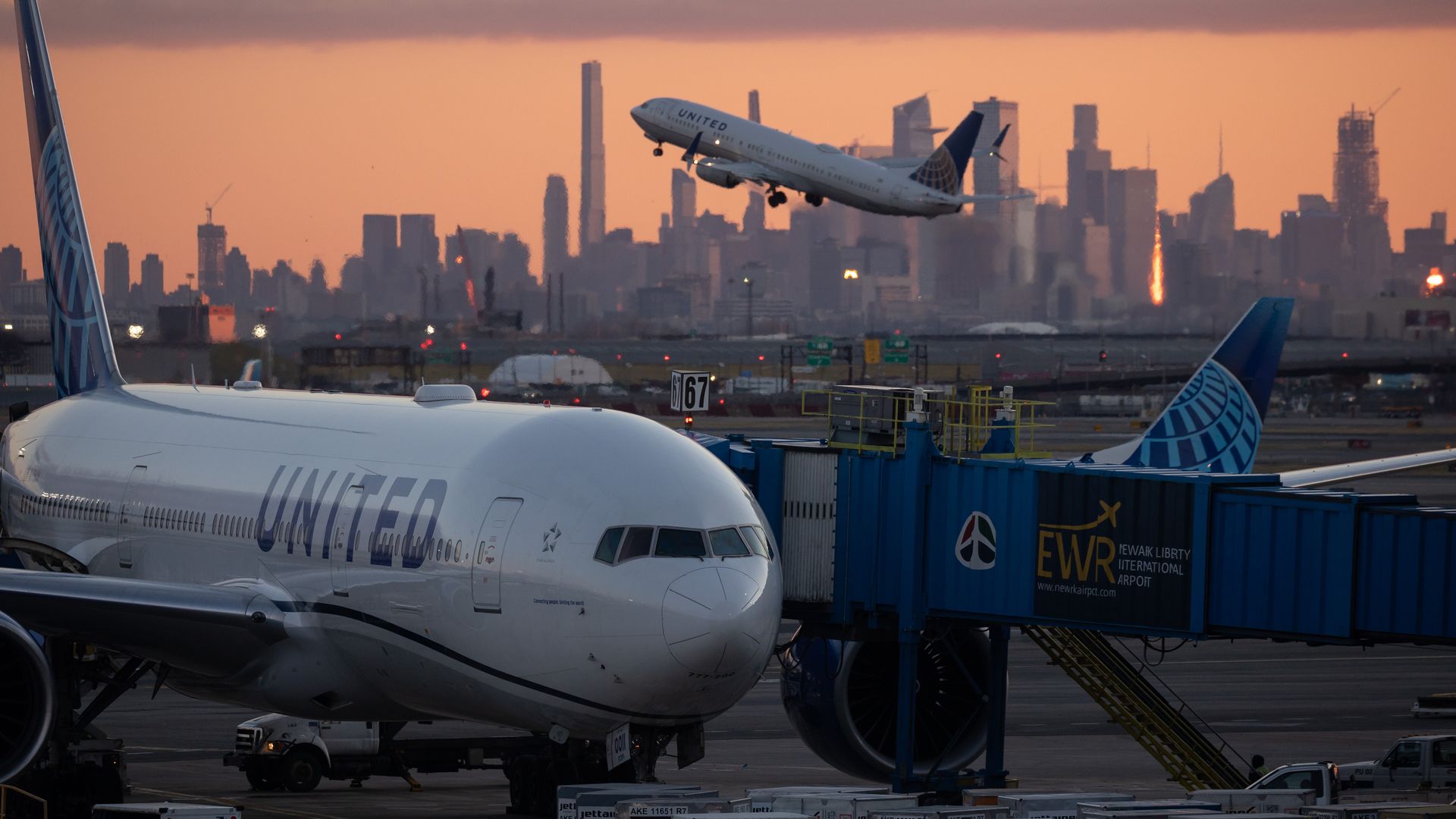 A United Airlines aircraft on the tarmac at Newark Liberty International Airport (EWR) in Newark, New Jersey, US, on Monday, Jan. 8, 2024.