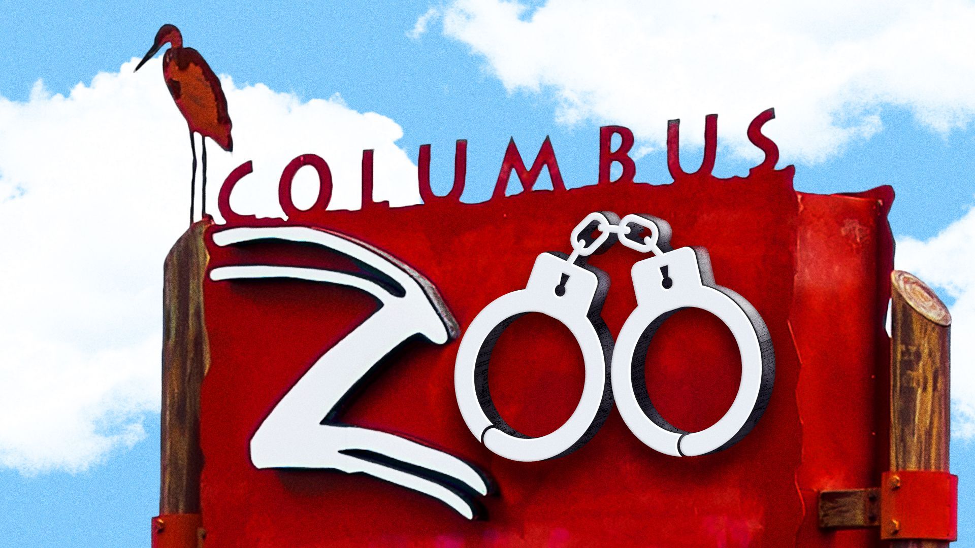 Illustration of the Columbus Zoo sign, but the O's are replaced with handcuffs.
