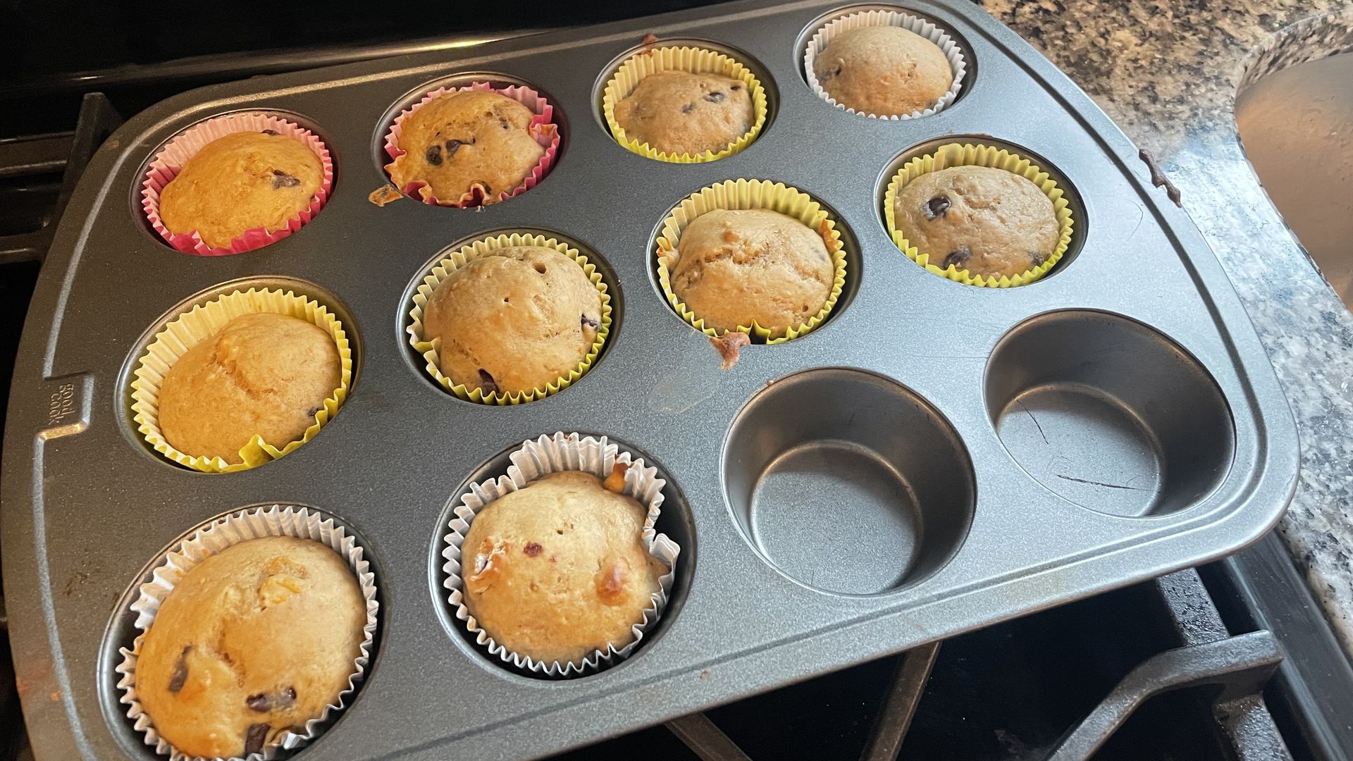 banana muffins in a tin