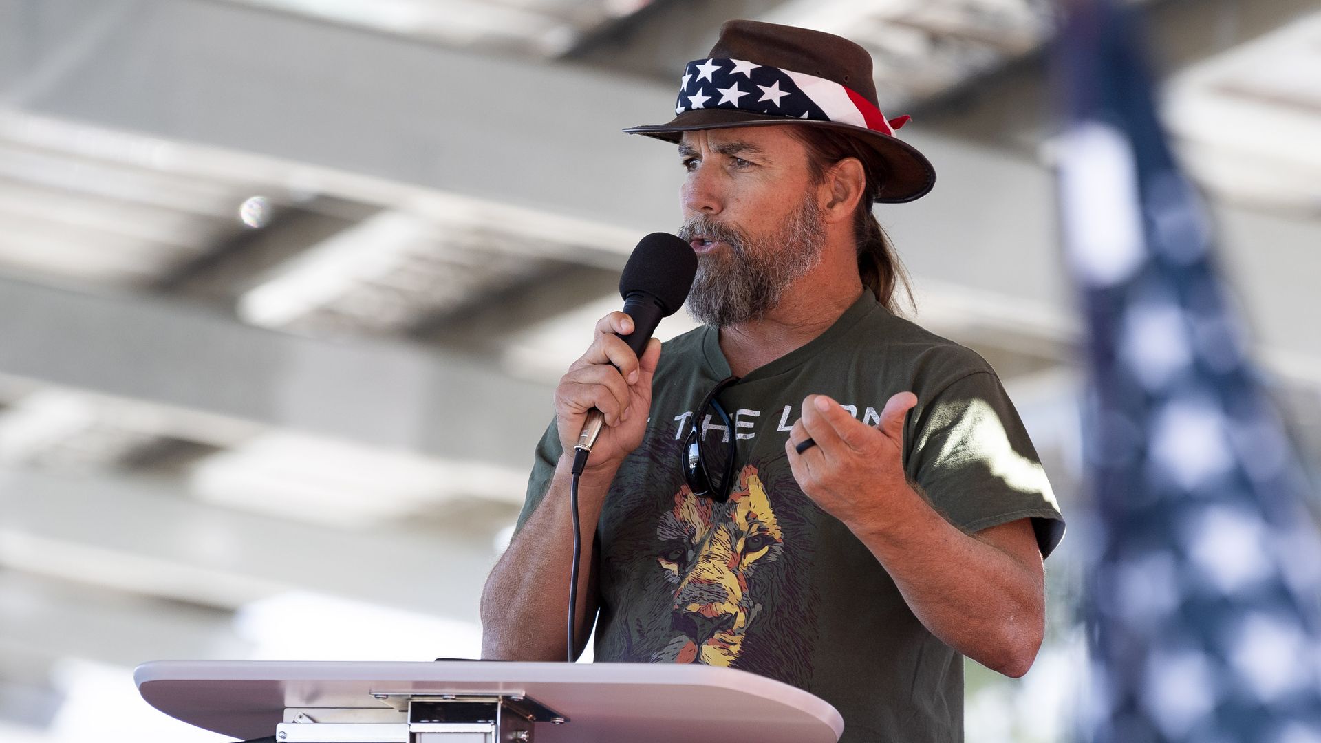 Alan Hostetter speaks during a pro-Trump election integrity rally he organized at the Orange County Registrar of Voters offices in Santa Ana, CA on Monday, November 9, 2020.