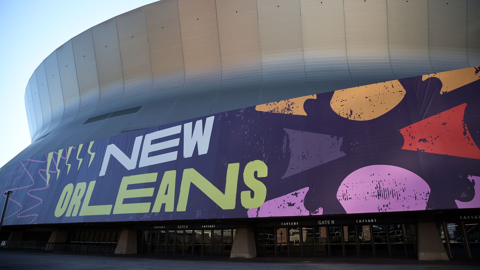 The Caesars Superdome, with a giant sign that says New Orleans.