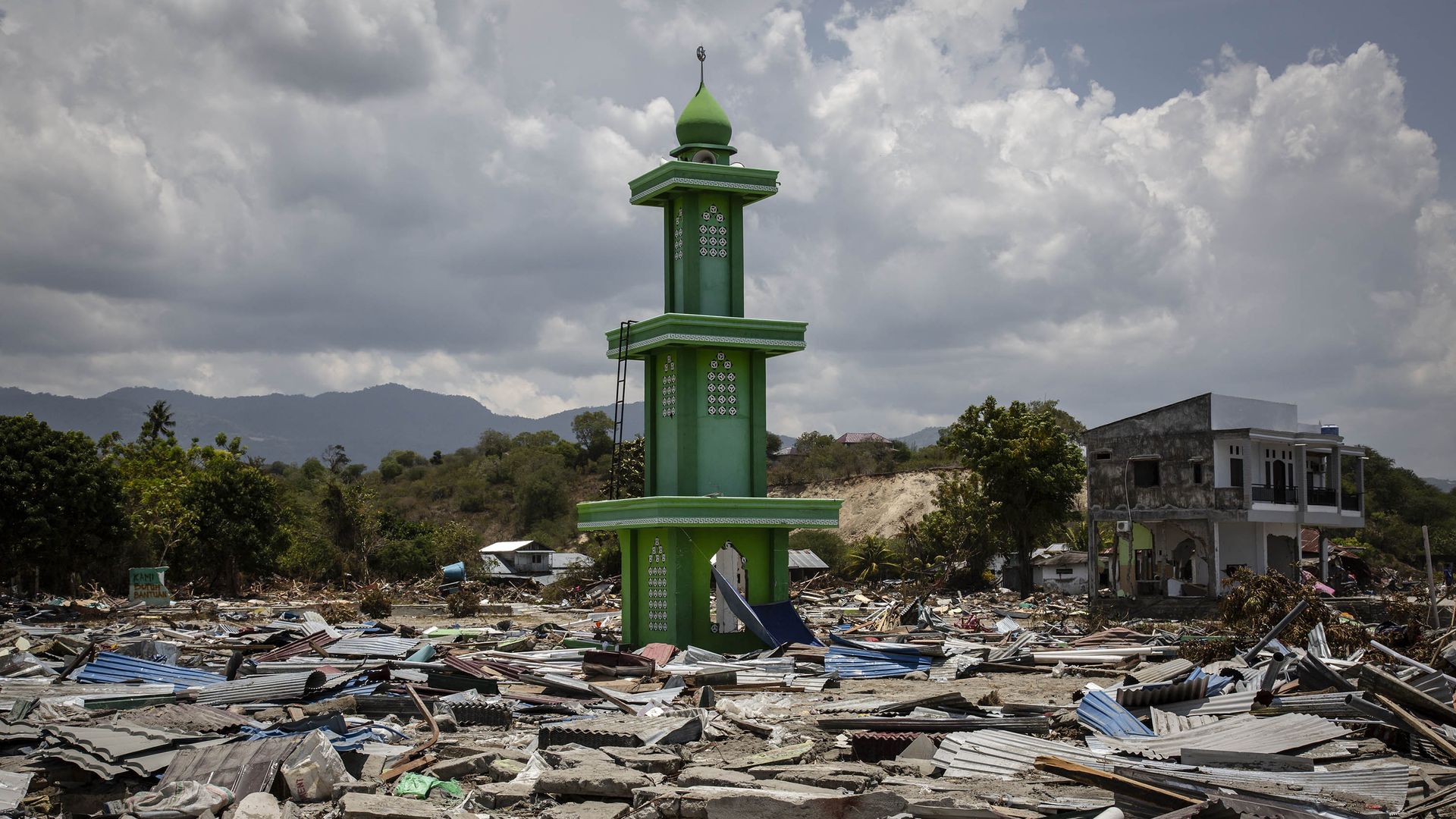 A mosque in the rubble in Indonesia