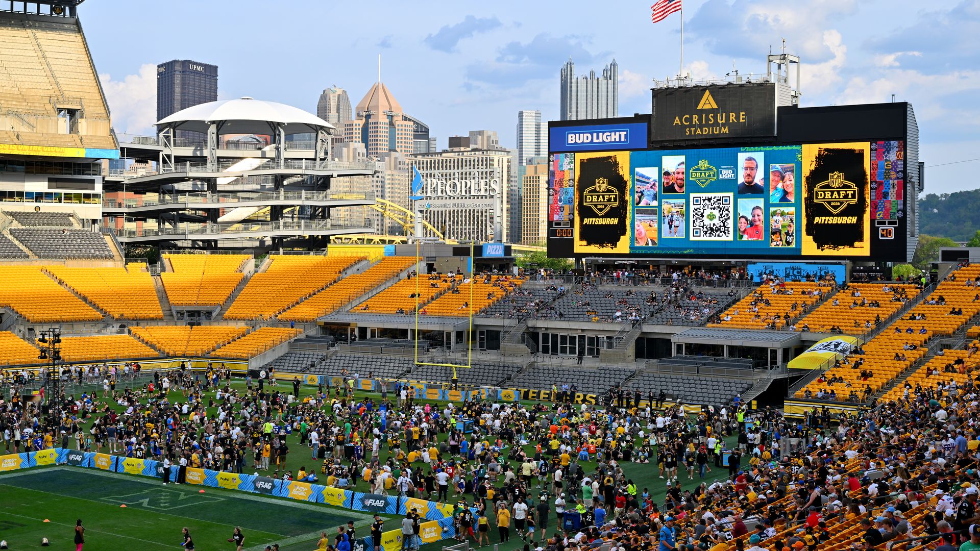 PITTSBURGH, PENNSYLVANIA - APRIL 24: Fans watch from the stands in the stadium prior to Round Two of the 2026 NFL Draft at Acrisure Stadium on April 24, 2026 in Pittsburgh, Pennsylvania. (Photo by Jason Miller/Getty Images)