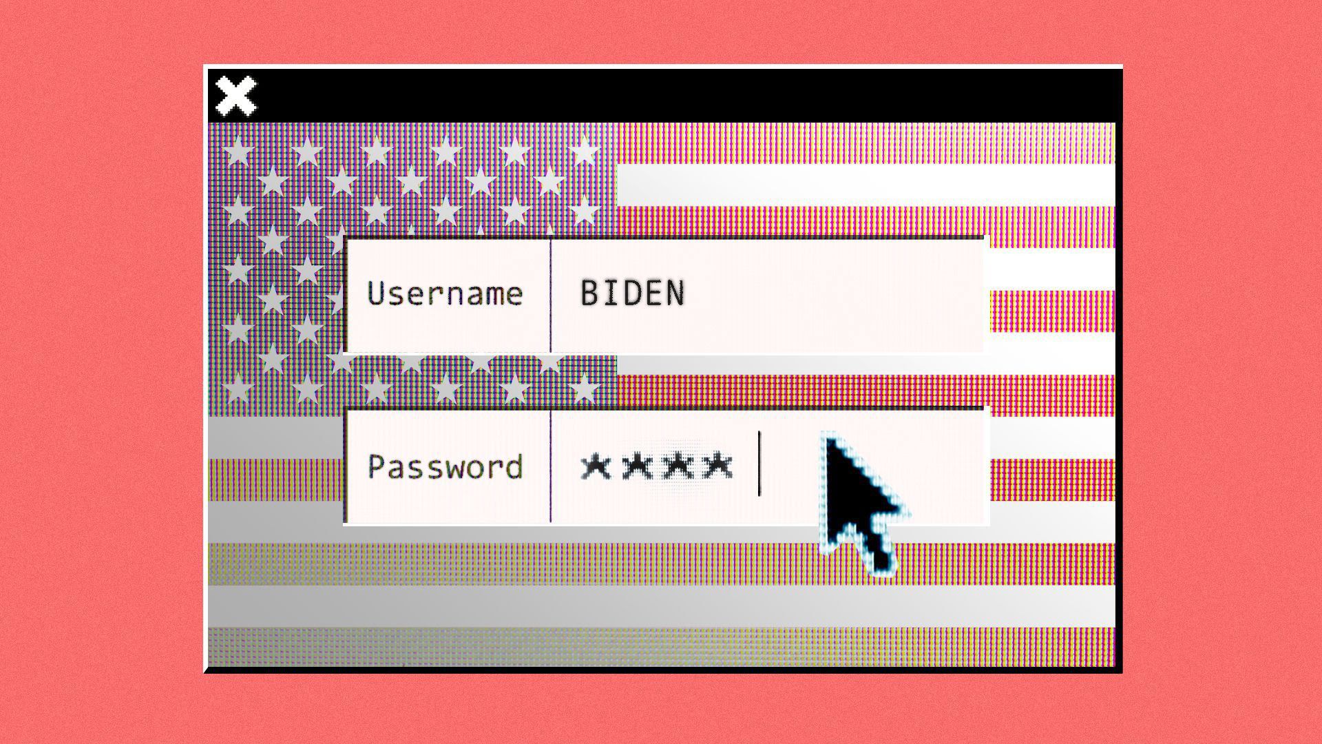 a tech-looking flag with biden's name in a search box over it