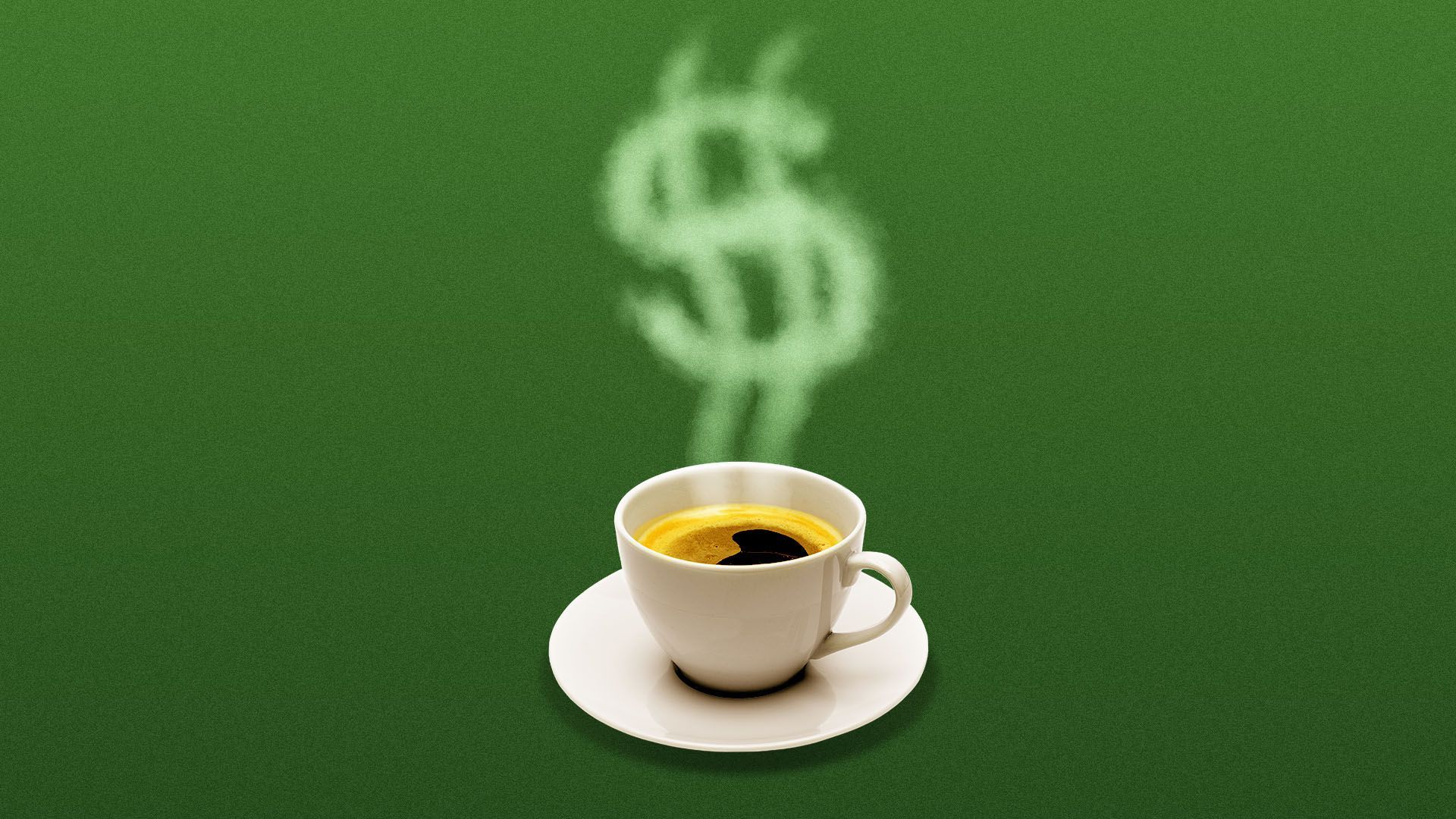 Illustration of a coffee cup with steam in the shape of a dollar sign.