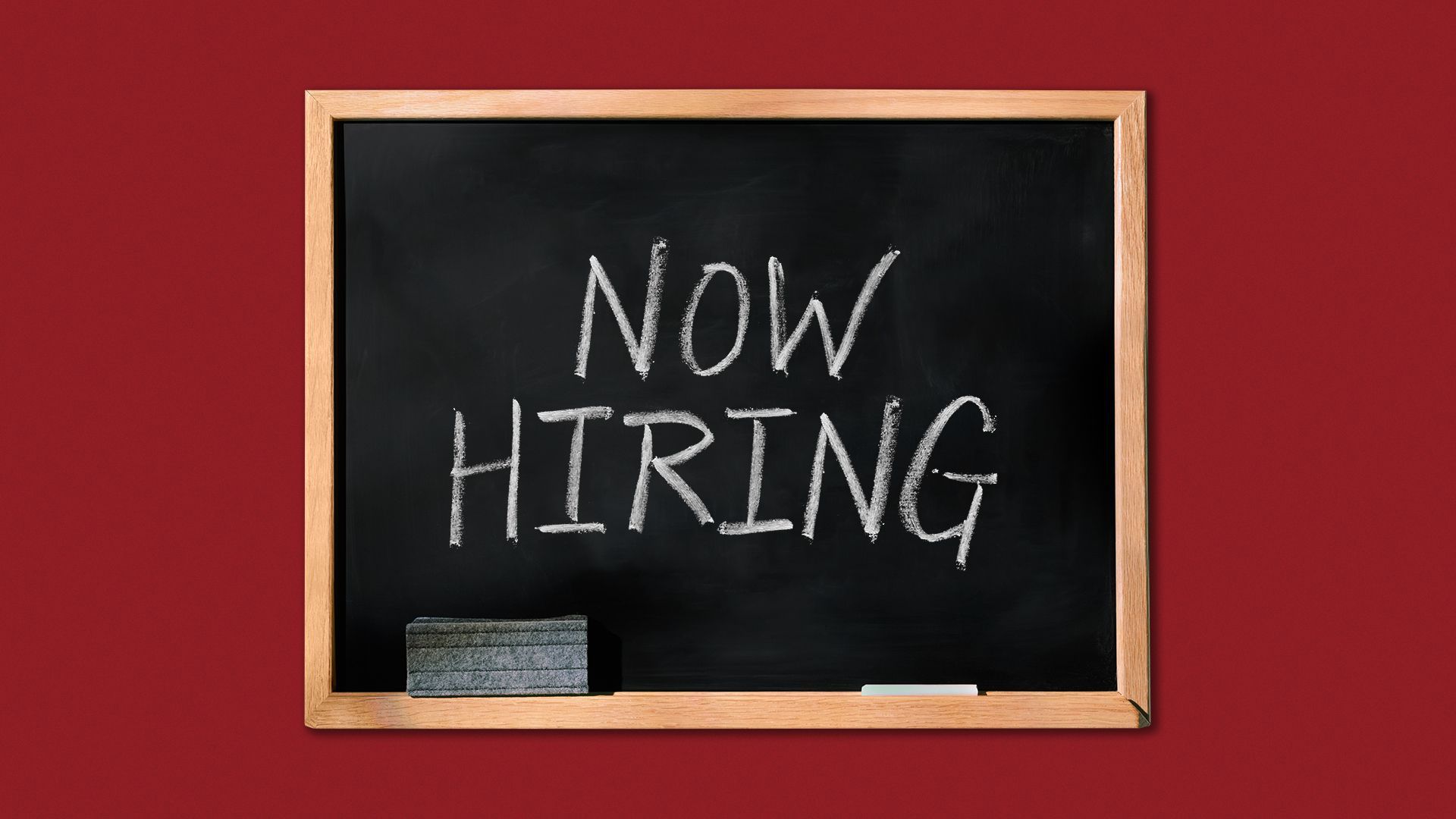 Illustration of a chalkboard that says Now Hiring.