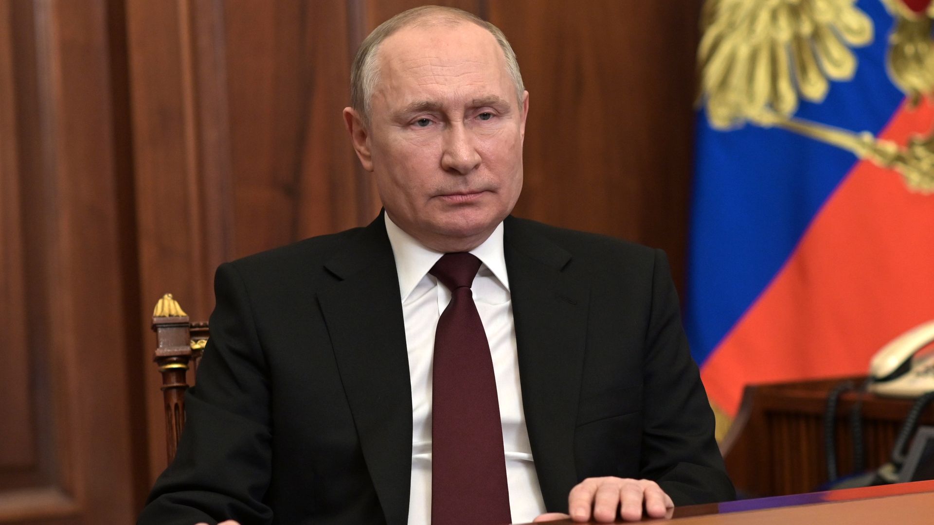 Russia's President Vladimir Putin addresses the nation on the recognition of independence of the Donetsk and Lugansk People's Republics. 