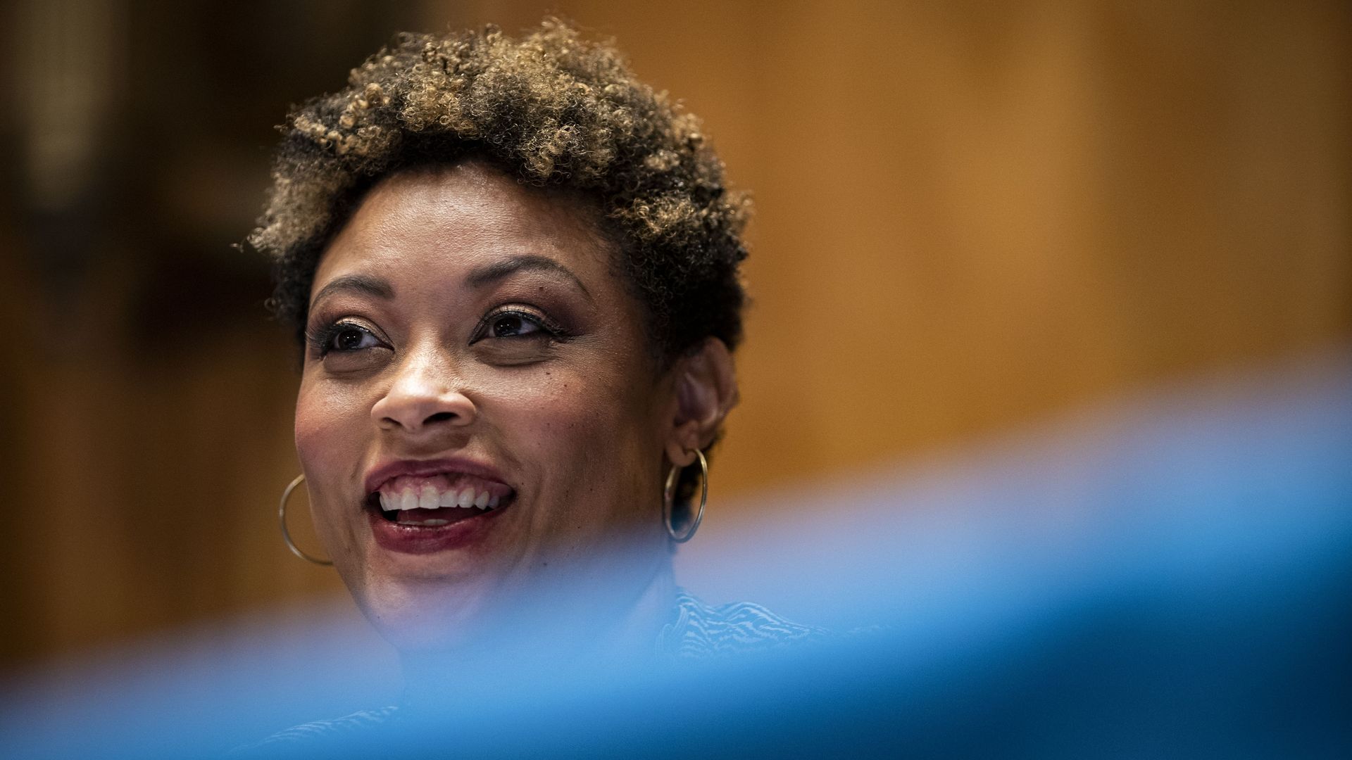 OMB Director-nominee Shalanda Young is seen during her Senate confirmation hearing.