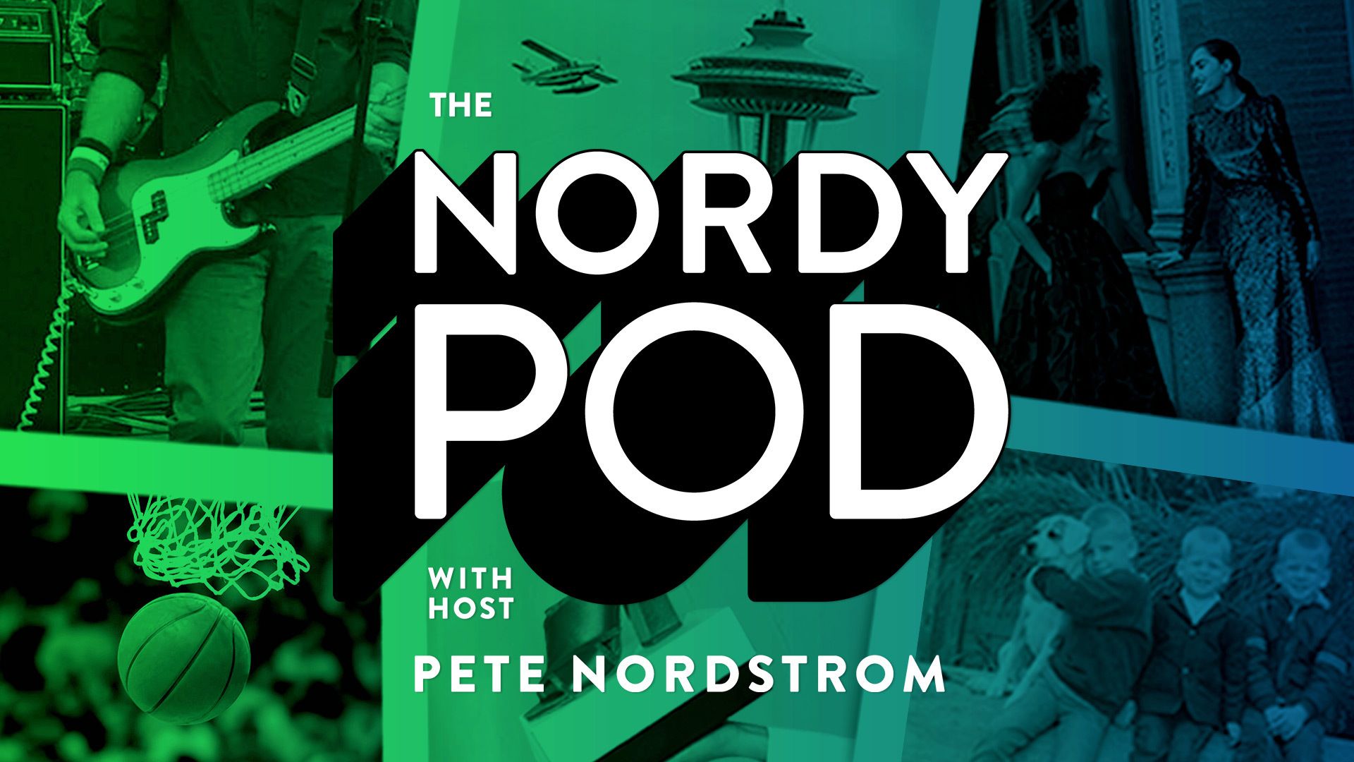 A green and black and turquoise image with white text that says "Nordy Pod with host Pete Nordstrom 