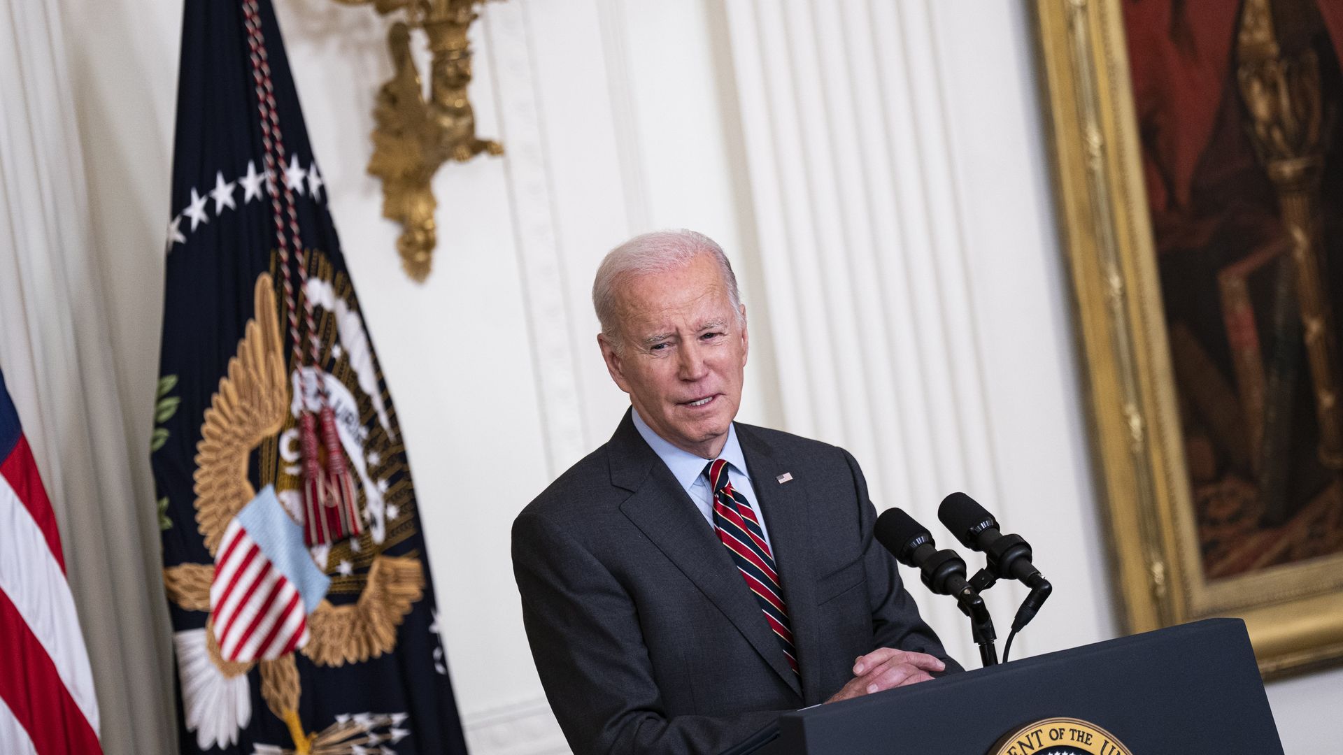 US President Joe Biden speaks.