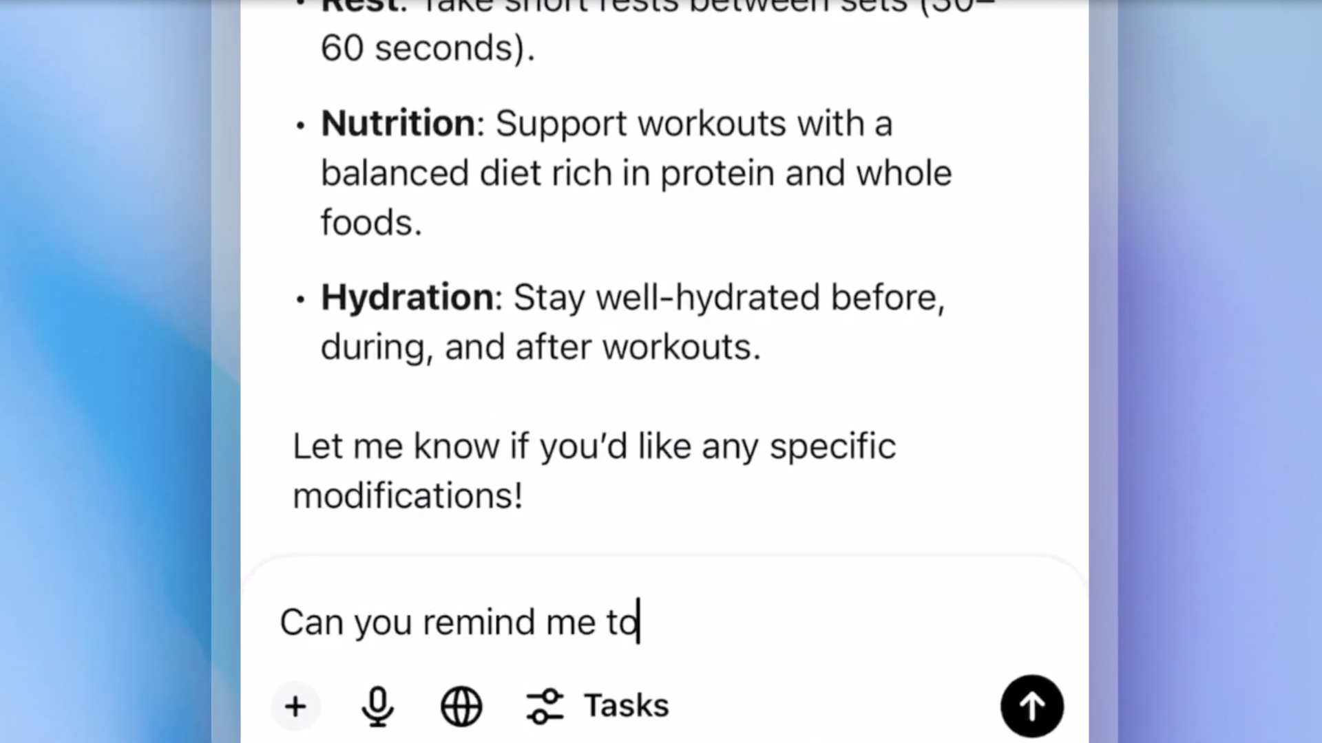 Image of Tasks from OpenAI about setting a reminder