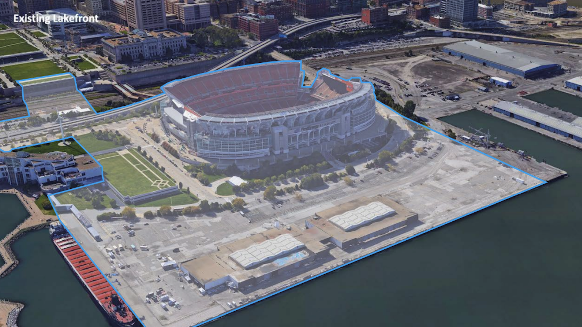 Image of Cleveland Browns stadium with an outline around it 