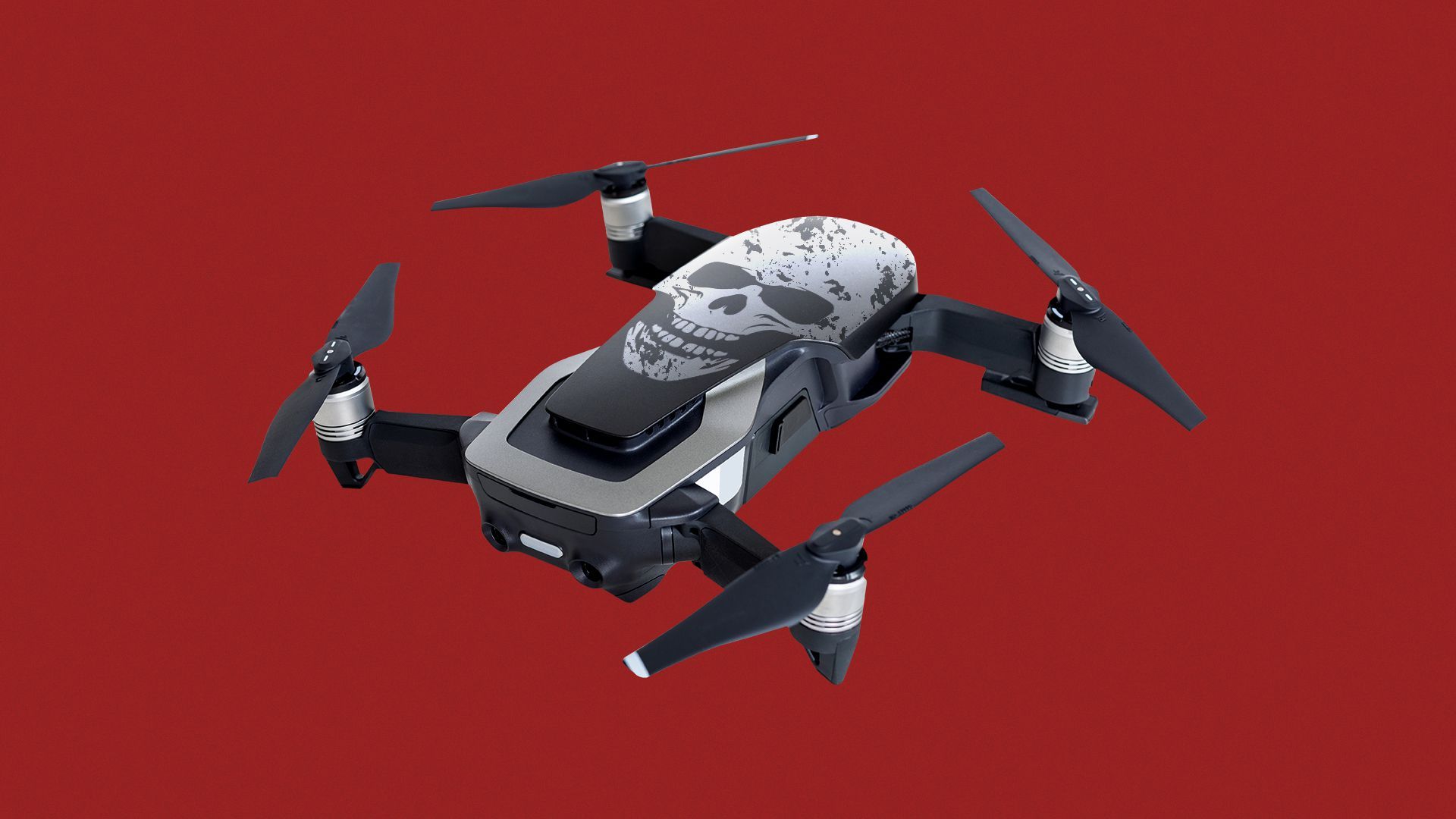 Illustration of a drone with a skull painted on top.